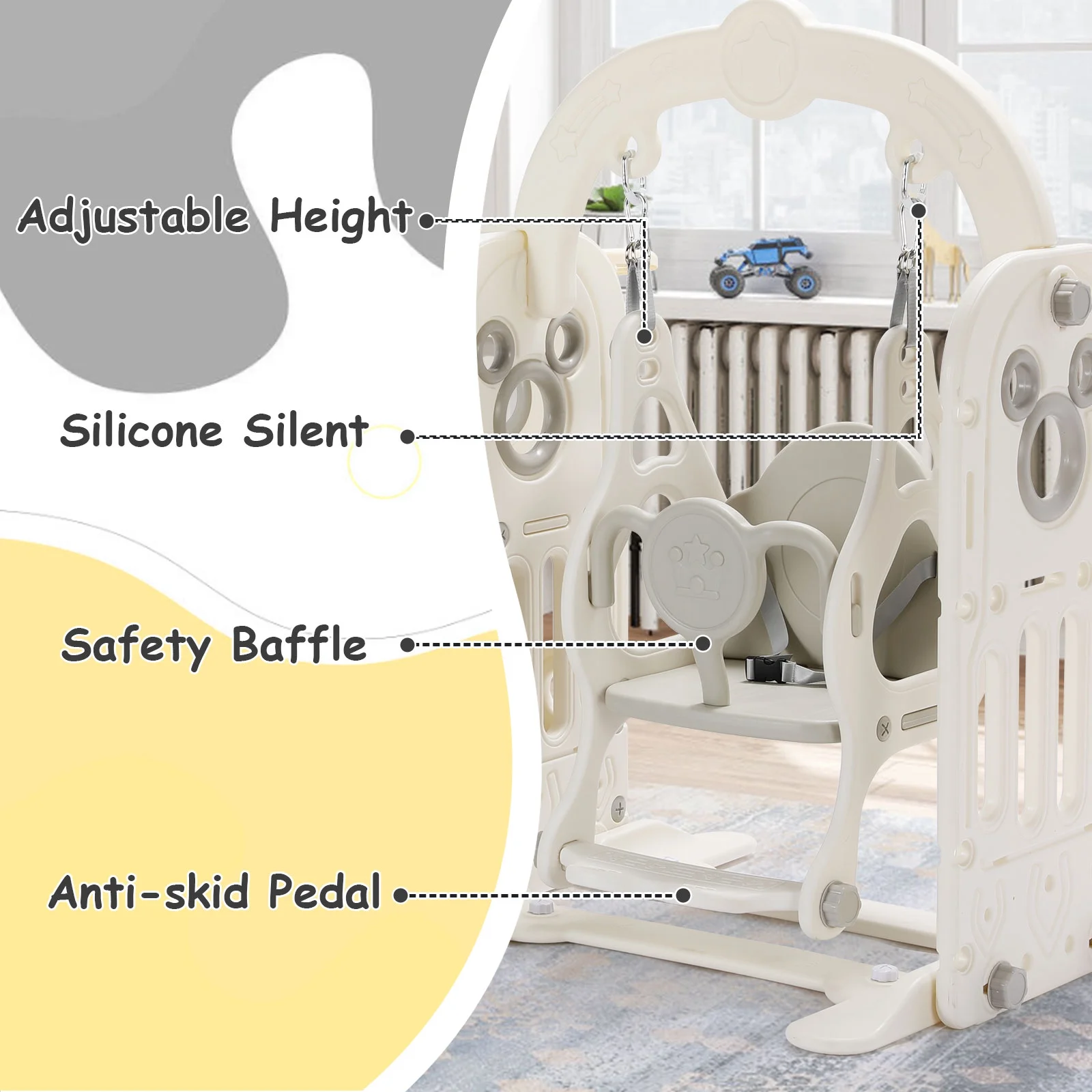 Pirecart 5 in 1 Toddler Slide and Swing Set, Large Toddler Slide Climber Playset with Basketball Hoop