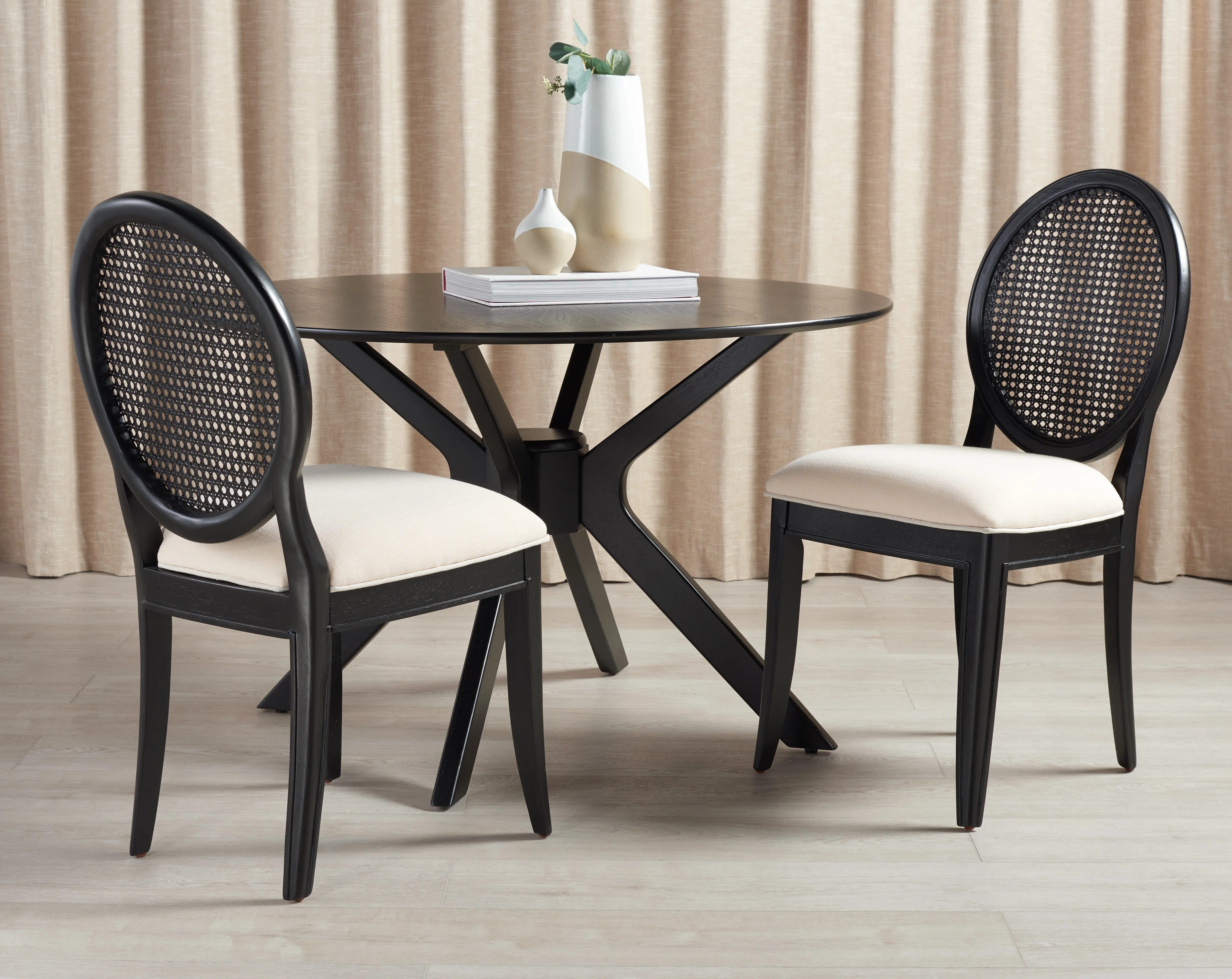 SAFAVIEH Couture Karlee Classic Linen Solid Dining Side Chair, Black/Beige (Set of 2)