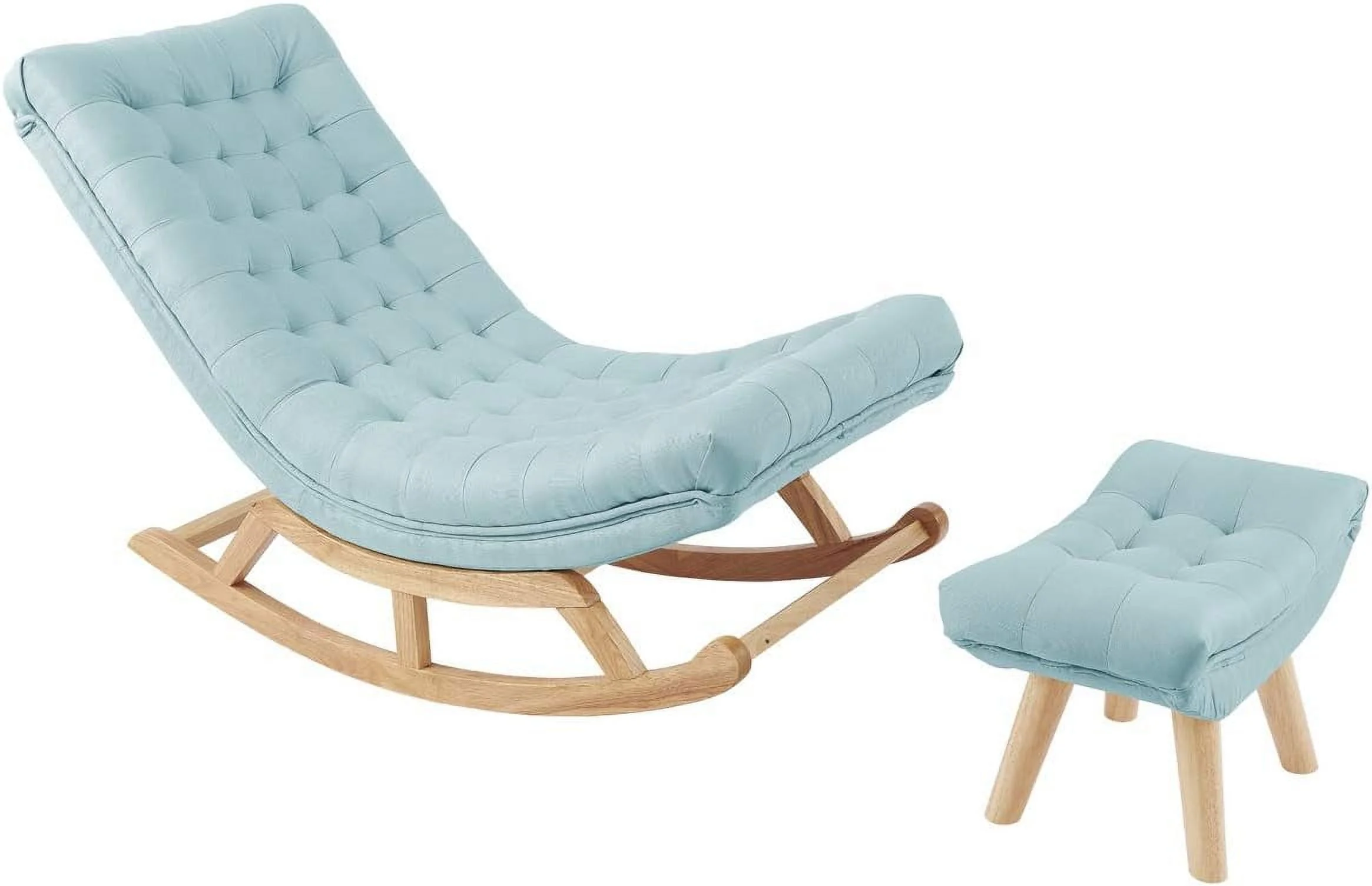 Rocking Lounge Chair Soft Fabric Cushion Living Room Chair Wooden Legs Footrest Chair Indoor Outdoor Use (Teal)
