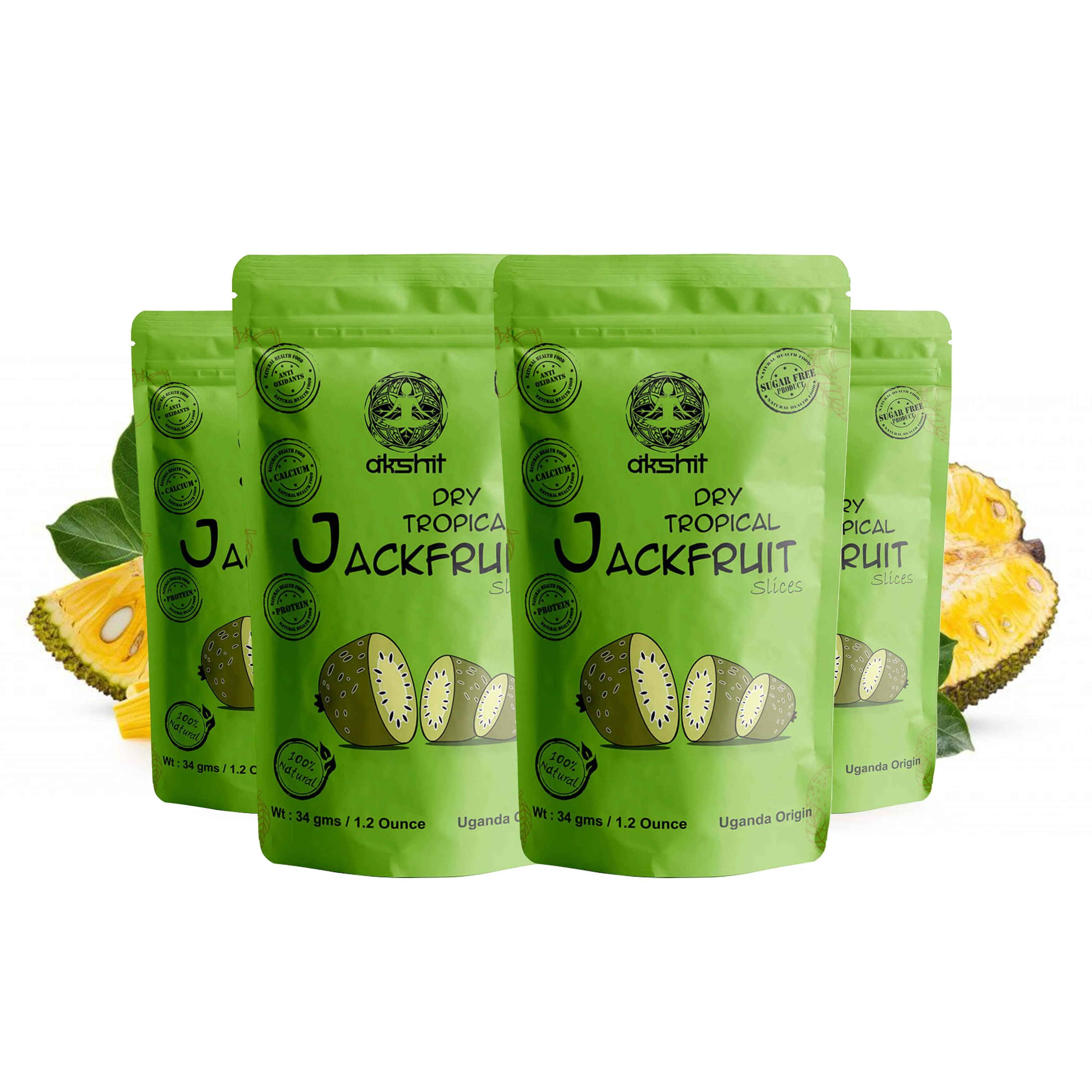 Akshit Dried Jackfruit, Dehydrated Jackfruit, Unsweetened Dried Jackfruit, Healthy Snack for Adults and Kids, 4 Resealable Packs
