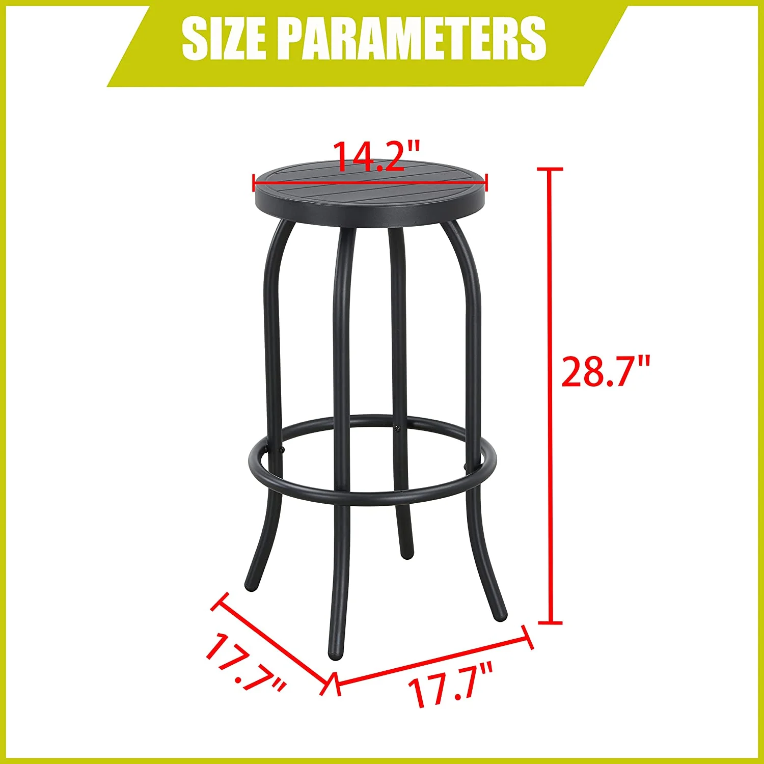 Outdoor Patio Bar Height Stool Bistro Chair Counter Footrest, Set of 2, Black