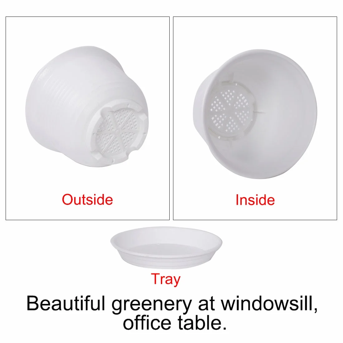 Uxcell Yard Plastic Succulent Plant Flower Pot Holder Container White 6.1 Inches Dia