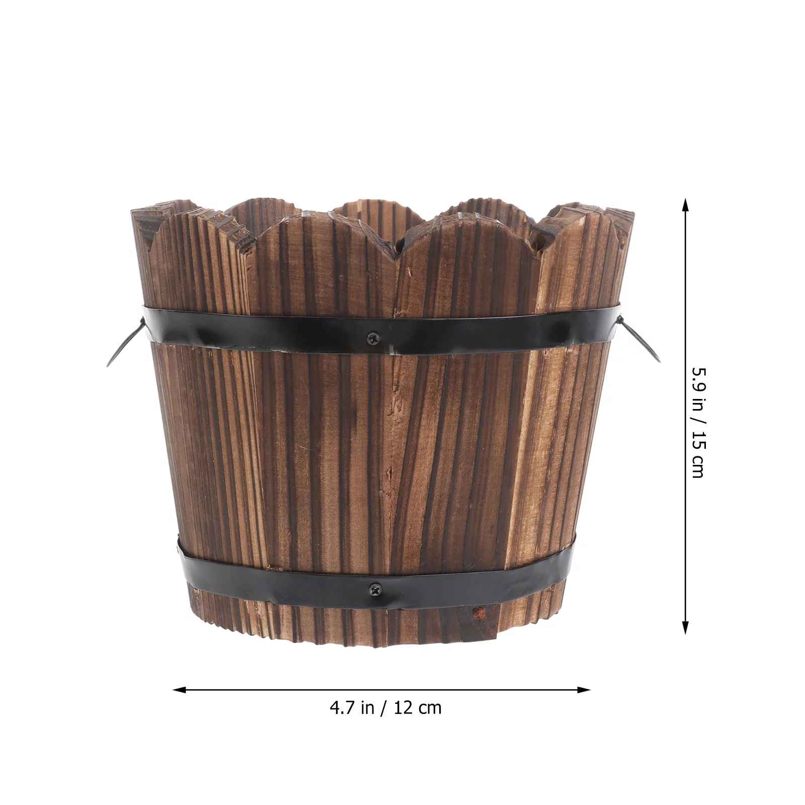 Hemoton Solid Wood Carbonized Fleshy Flower Pot Balcony Planting Preservative Flower Holder Home Decoration Retro Wooden Small Barrel Wave Mouth Middle Size (Brown)