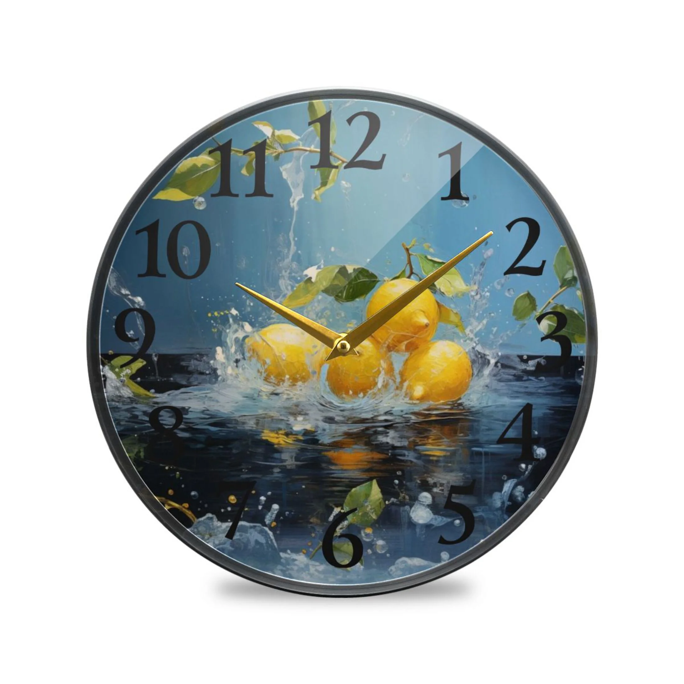 Lemon in Water Wall Clocks Battery Operated 11.9 Inch Round Clock Acrylic Silent Non-Ticking Bedroom Living Room Decorative Clocks