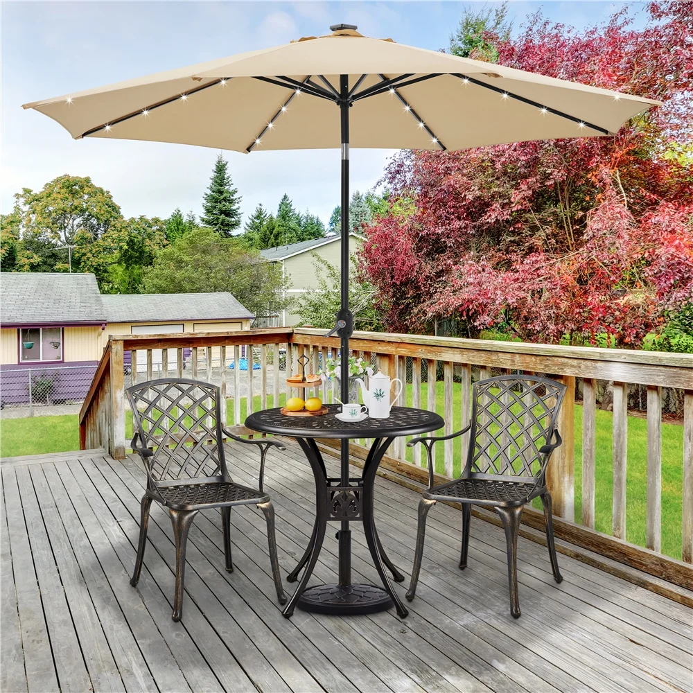 Yaheetech 31in Round Bistro Table with Umbrella Hole, Bronze