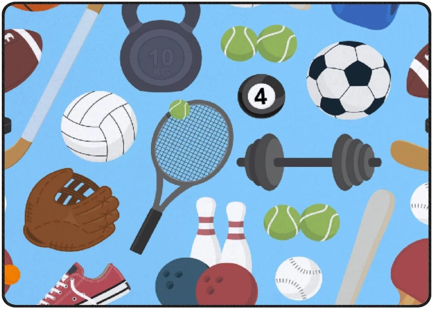 Bestwell Soft Foam Nursery Area Rugs Sports Equipment Blue Non Slip Play Mats for Kids Boys Girls Playing Room Living Room63x48 inch