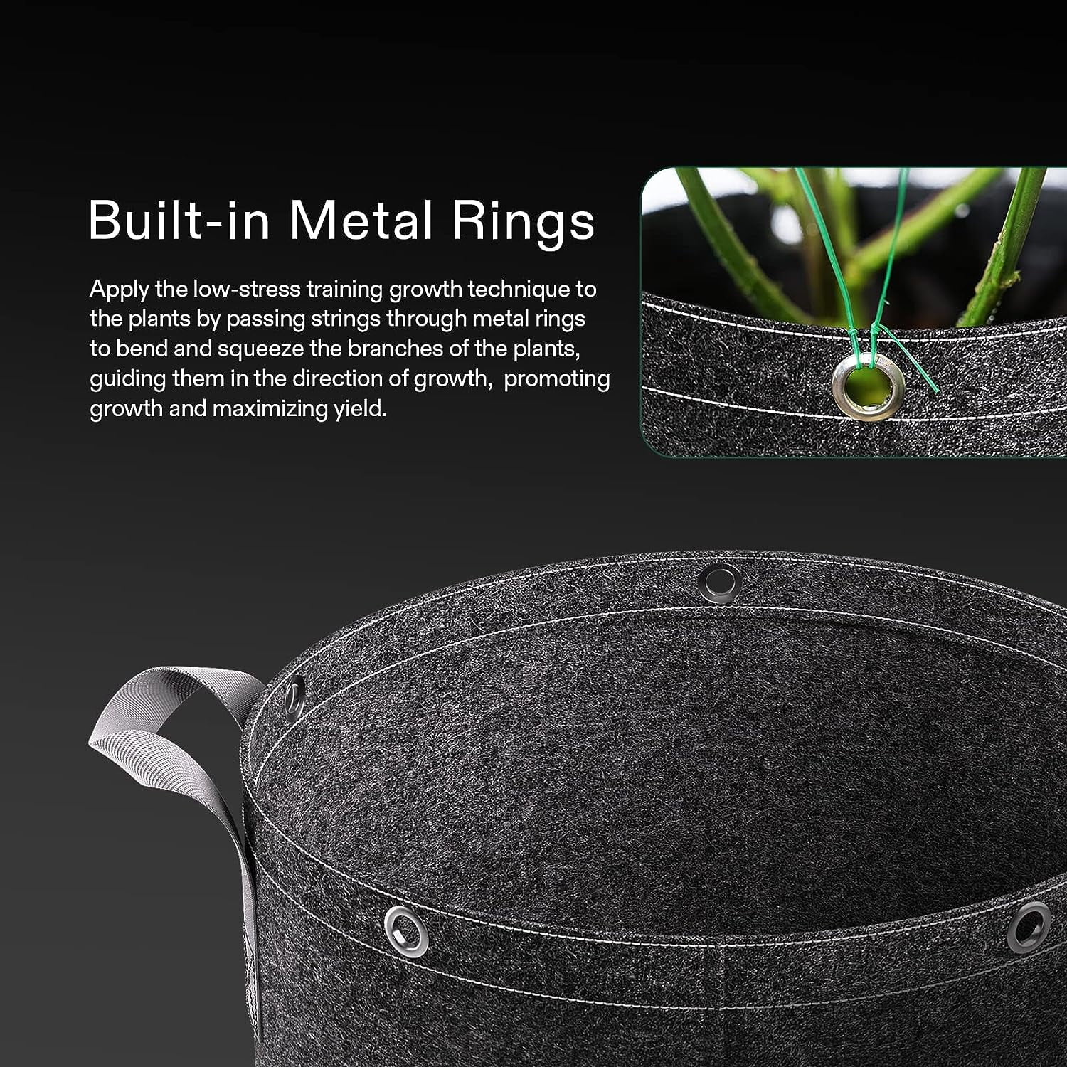 VIVOSUN 15 Gallon Grow Bags, 360G Thick Nonwoven Fabric Pots with Strap Handles, Multi-Purpose Rings, 5-Pack