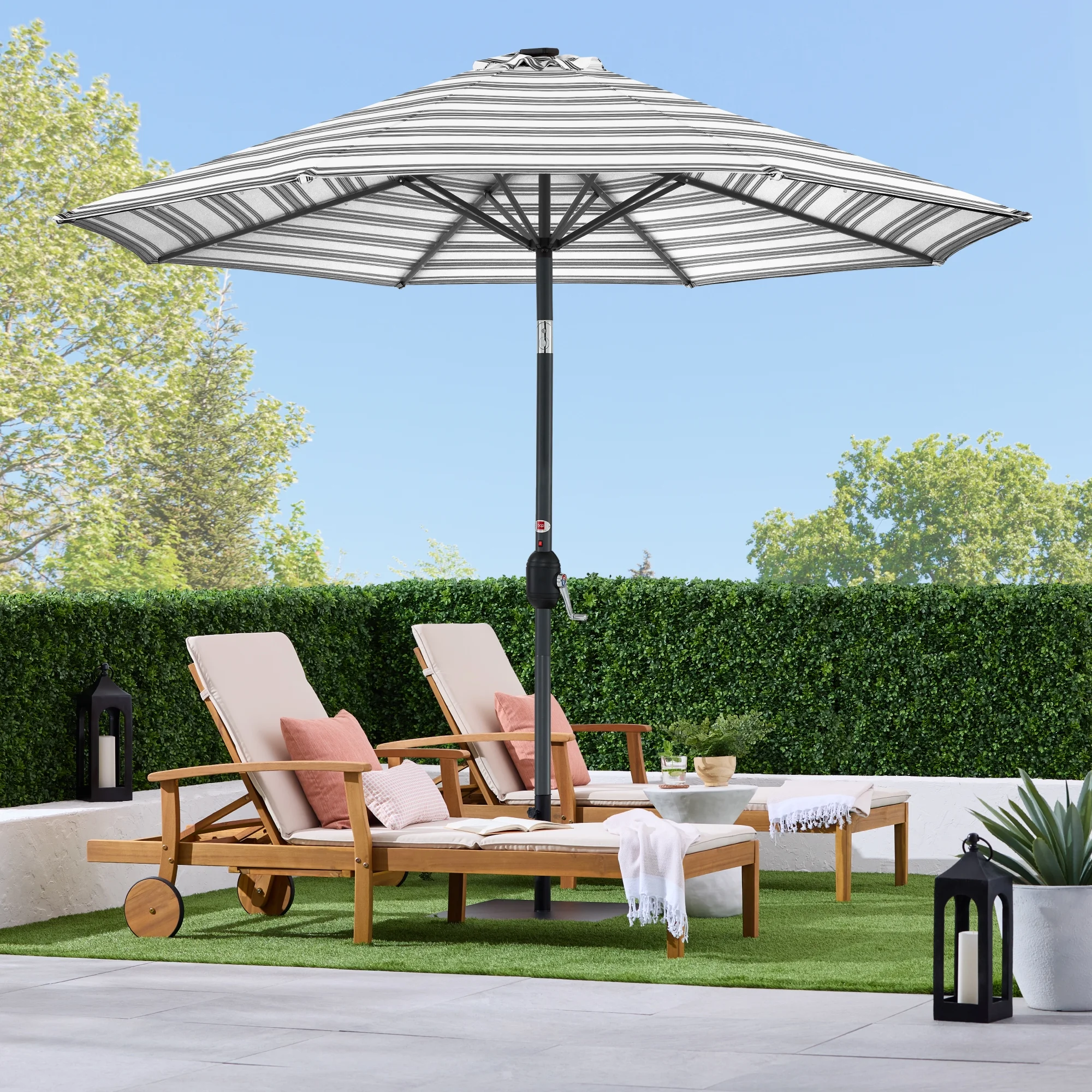Best Choice Products 10ft Solar LED Lighted Patio Umbrella w/ Tilt Adjustment, UV-Resistant Fabric - Striped Black
