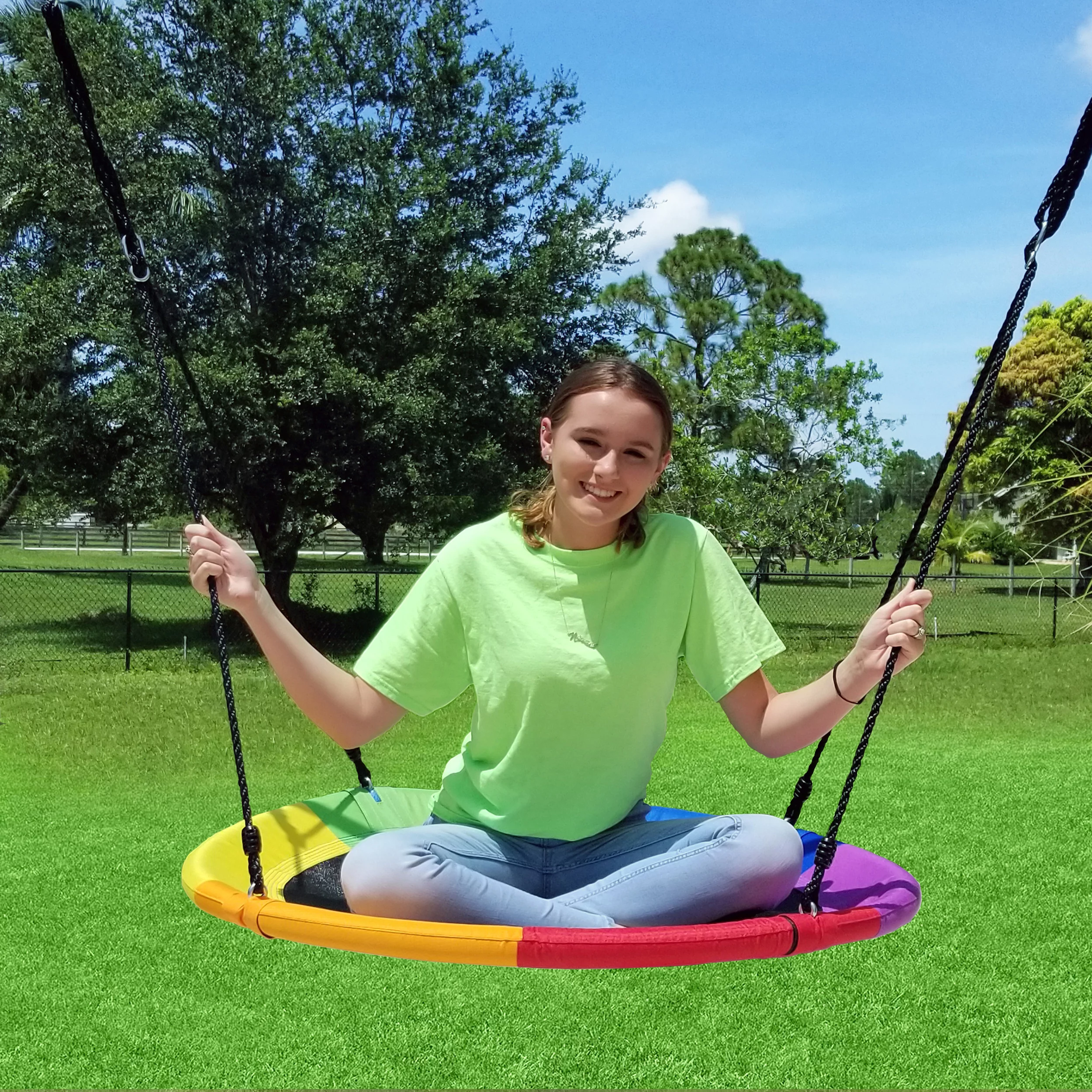 Pure Fun 40-inch Rainbow Flying Saucer Tree Swing, 300lb Weight Limit