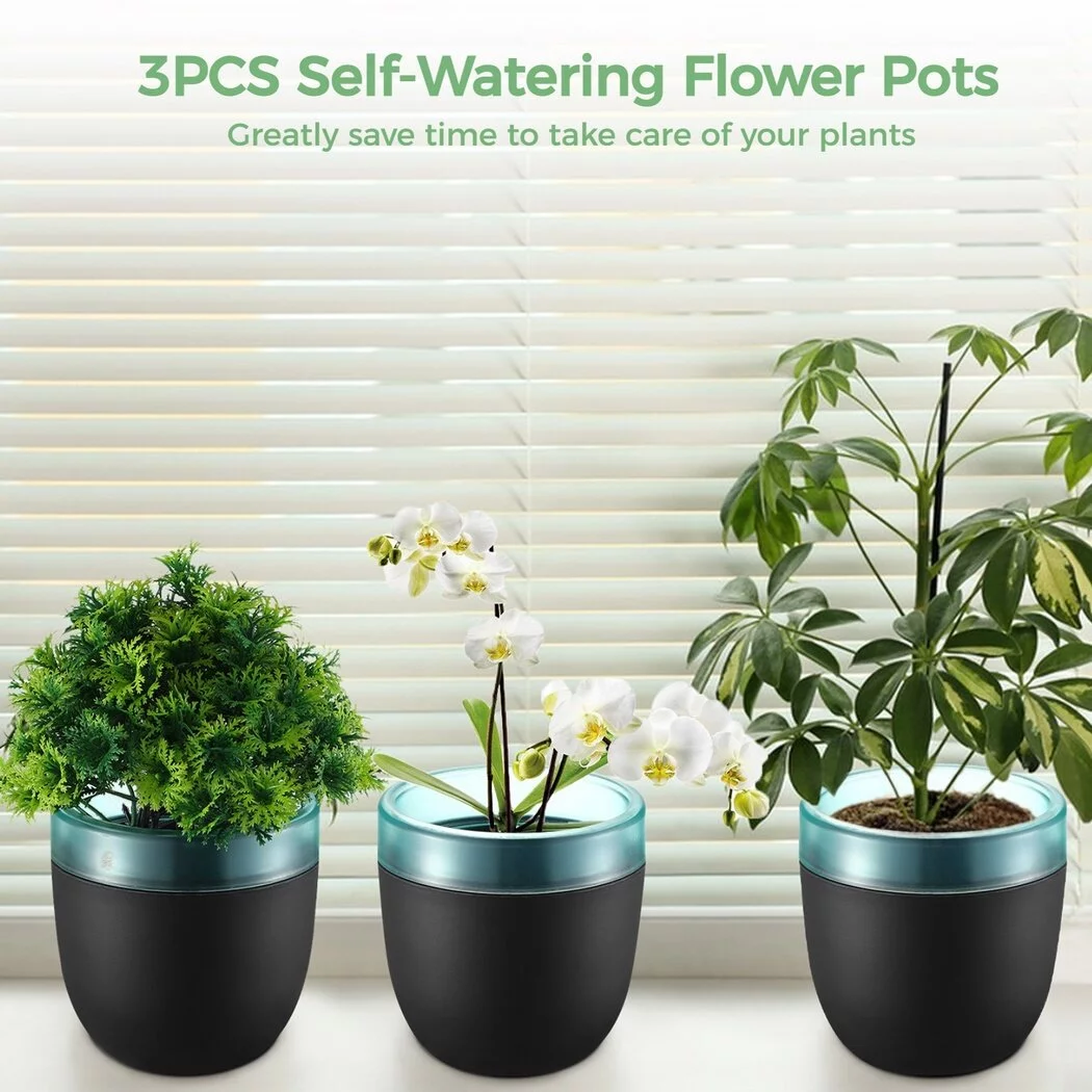 Self-Watering Flower Pots, 3PCS Self-Absorbent Flower Pots, Plastic Automatic Watering Flower Planters, Easy Plant Pots for Balcony, Shelf, Home, Office, Cafe, Indoor, Outdoor