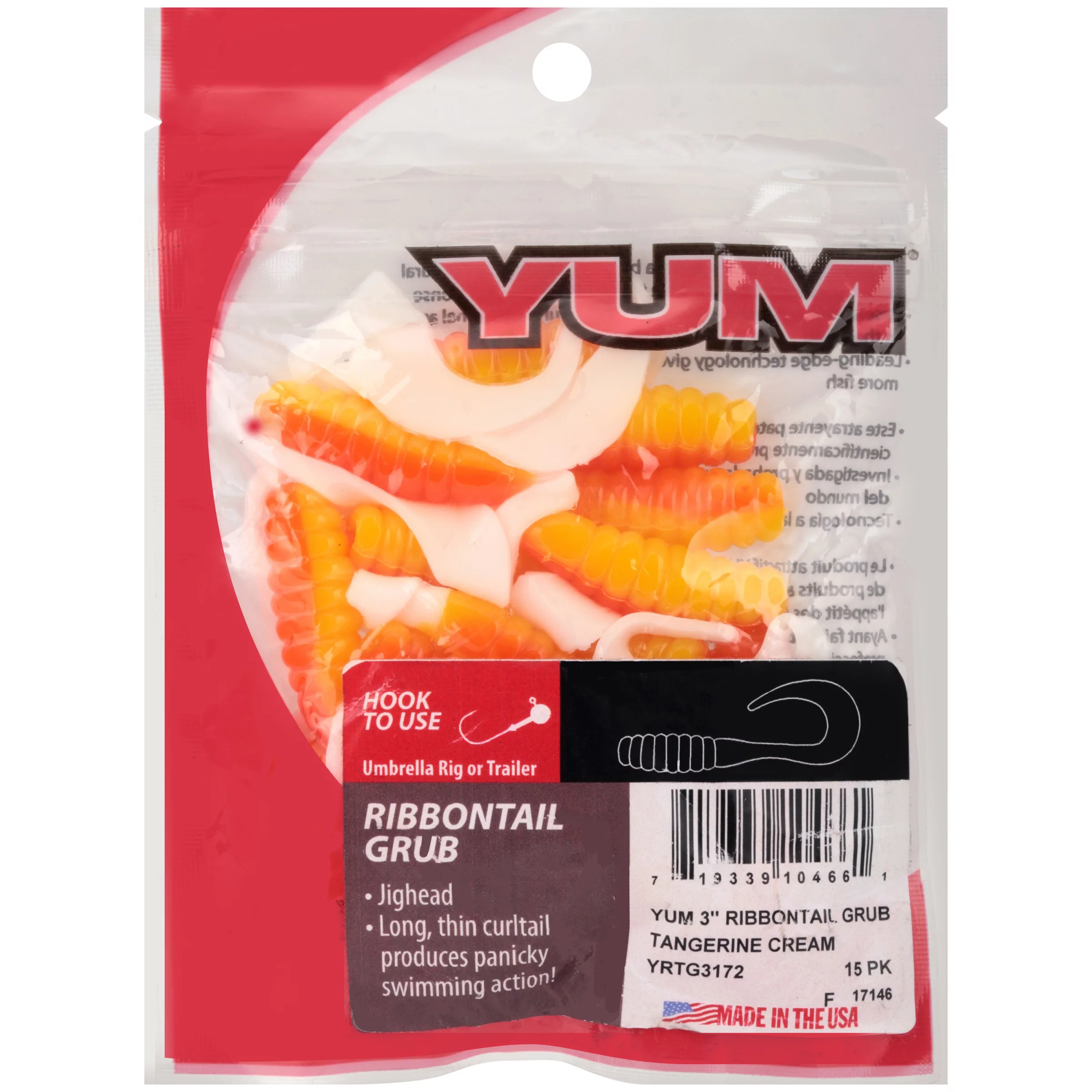 YUM Ribbontail Grub Soft Plastic Tangerine Cream 3