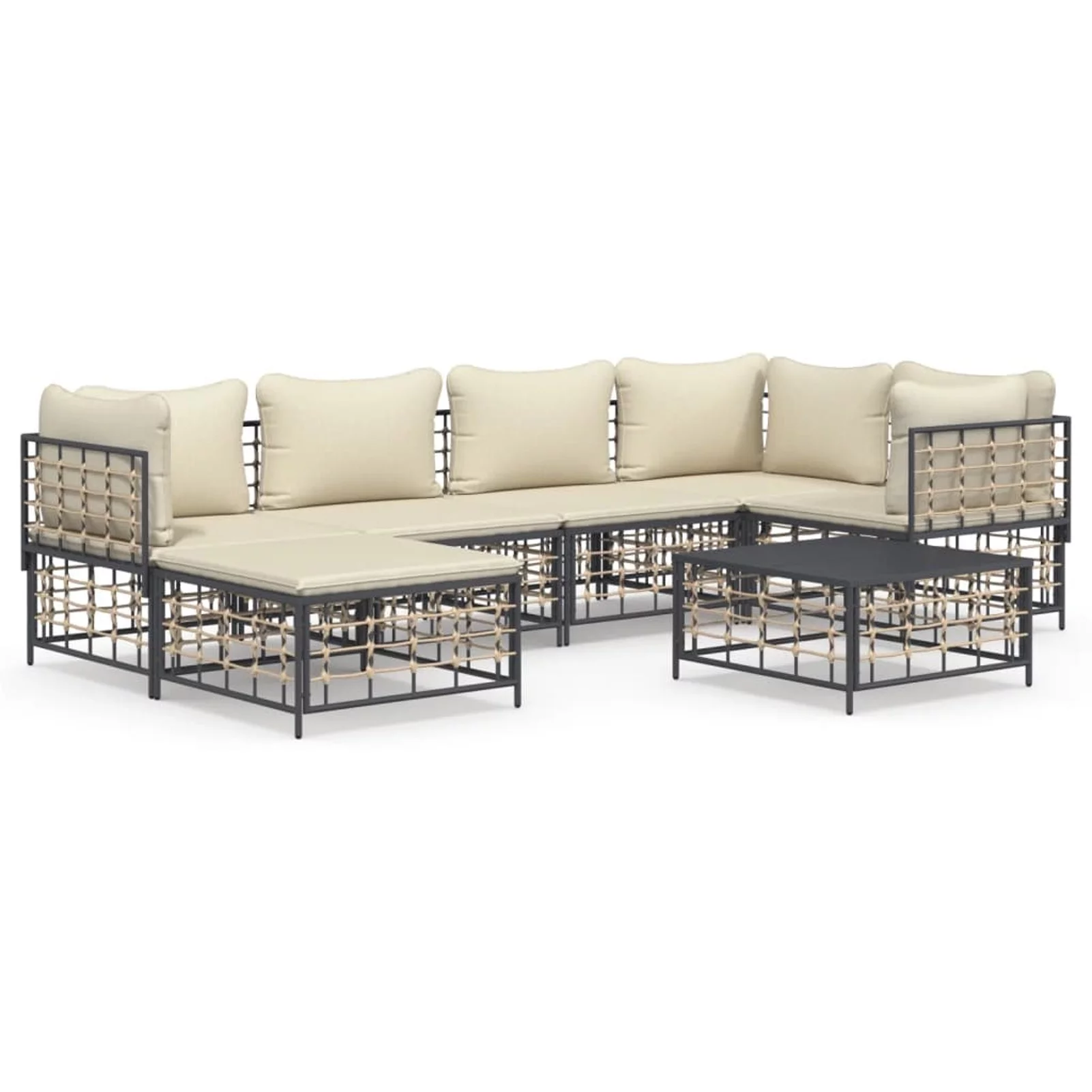 Dcenta 7 Piece Patio Set with Cushions Anthracite Poly Rattan