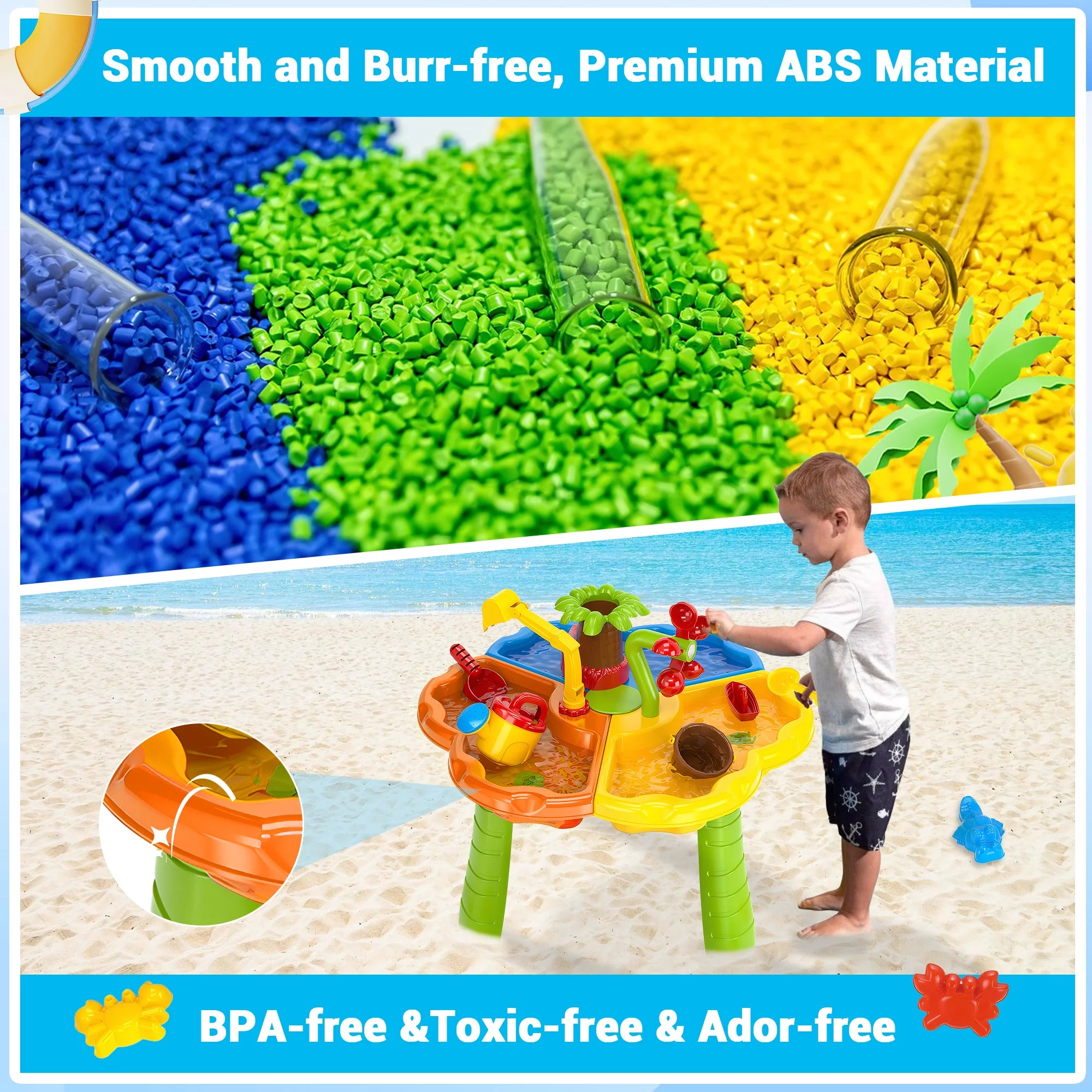 COCLUB 3-in-1 Kids Sand Water Table for Toddlers 3-5, 33PCS Sandbox Table Kids Activity Sensory Play Table Summer Outdoor Toys for Boys Girls
