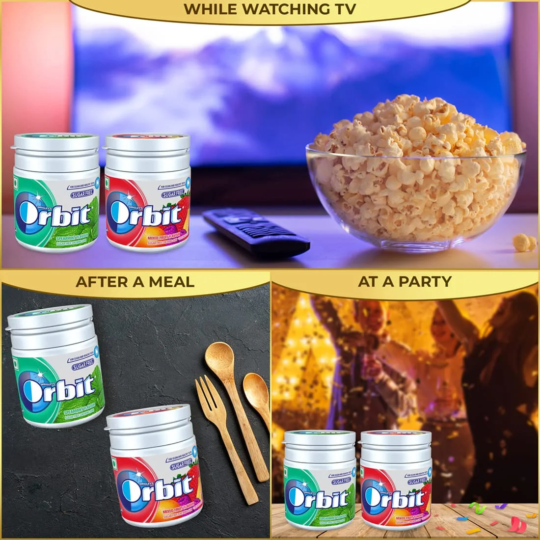 Orbit Sugar Free Chewing Gum (2 Pots of Spearmint and 2 Pots of Mixed Fruit)