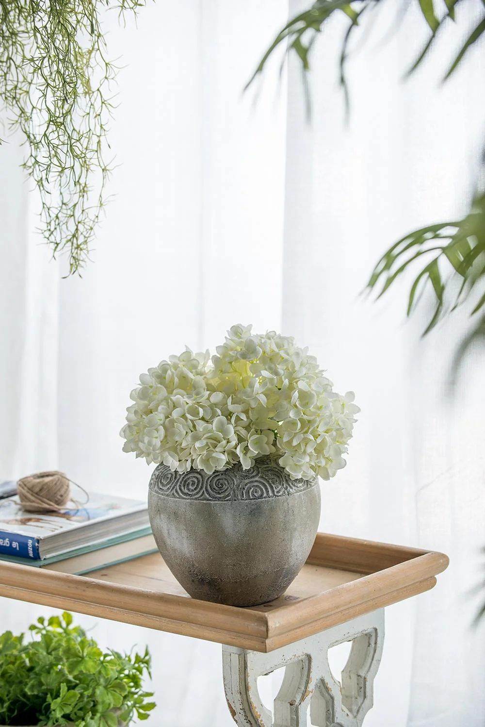 A&B Home Gray Round Terracotta Planter with Textured Swirl Pattern 8.3