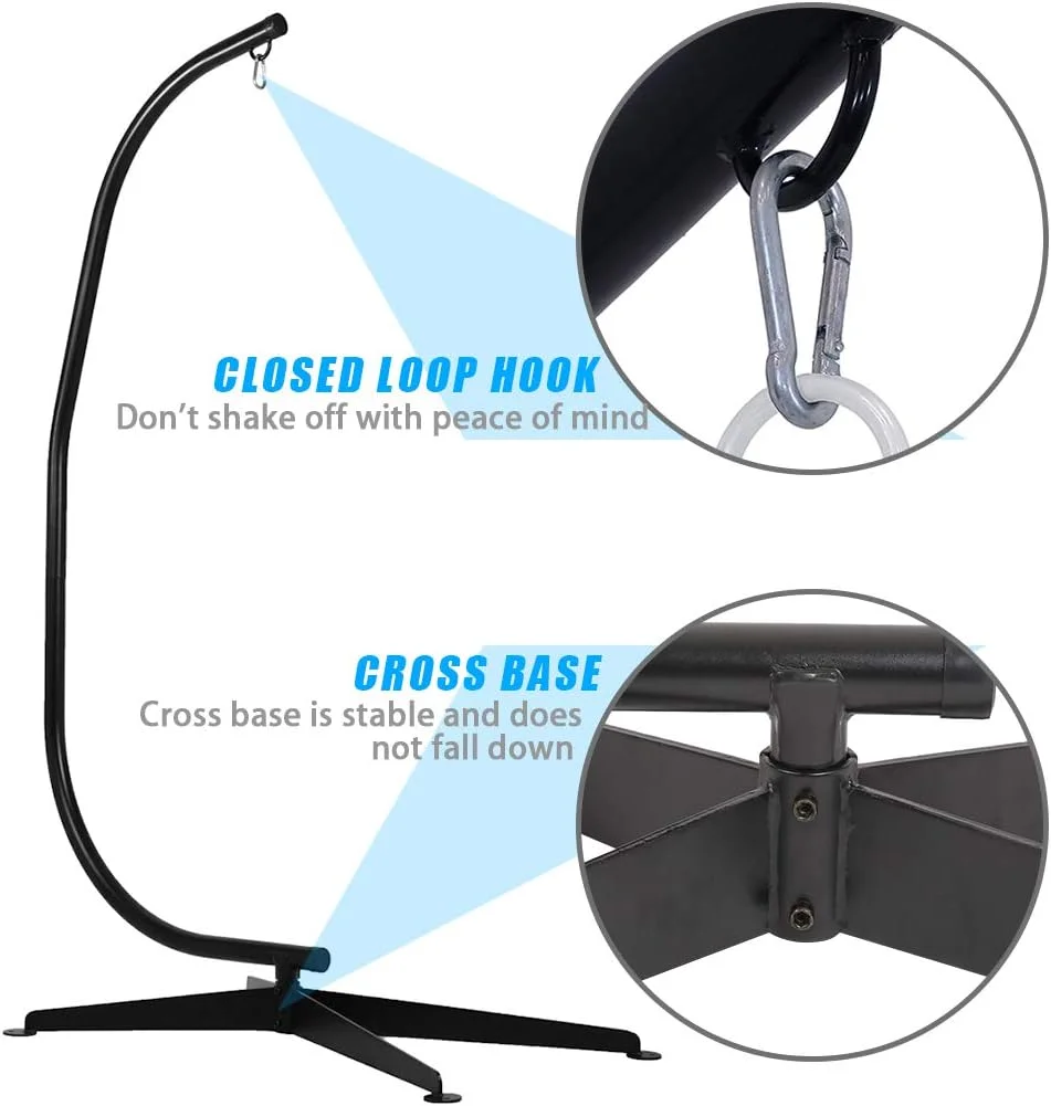 BMS Hanging Hammock Stands Hammock Chair Stands,C Stand Outdoor Solid Steel Heavy Duty Stand Only Construction for Hanging Hammock Air Porch Swing Chair Indoor（Without Hammock ）, Black