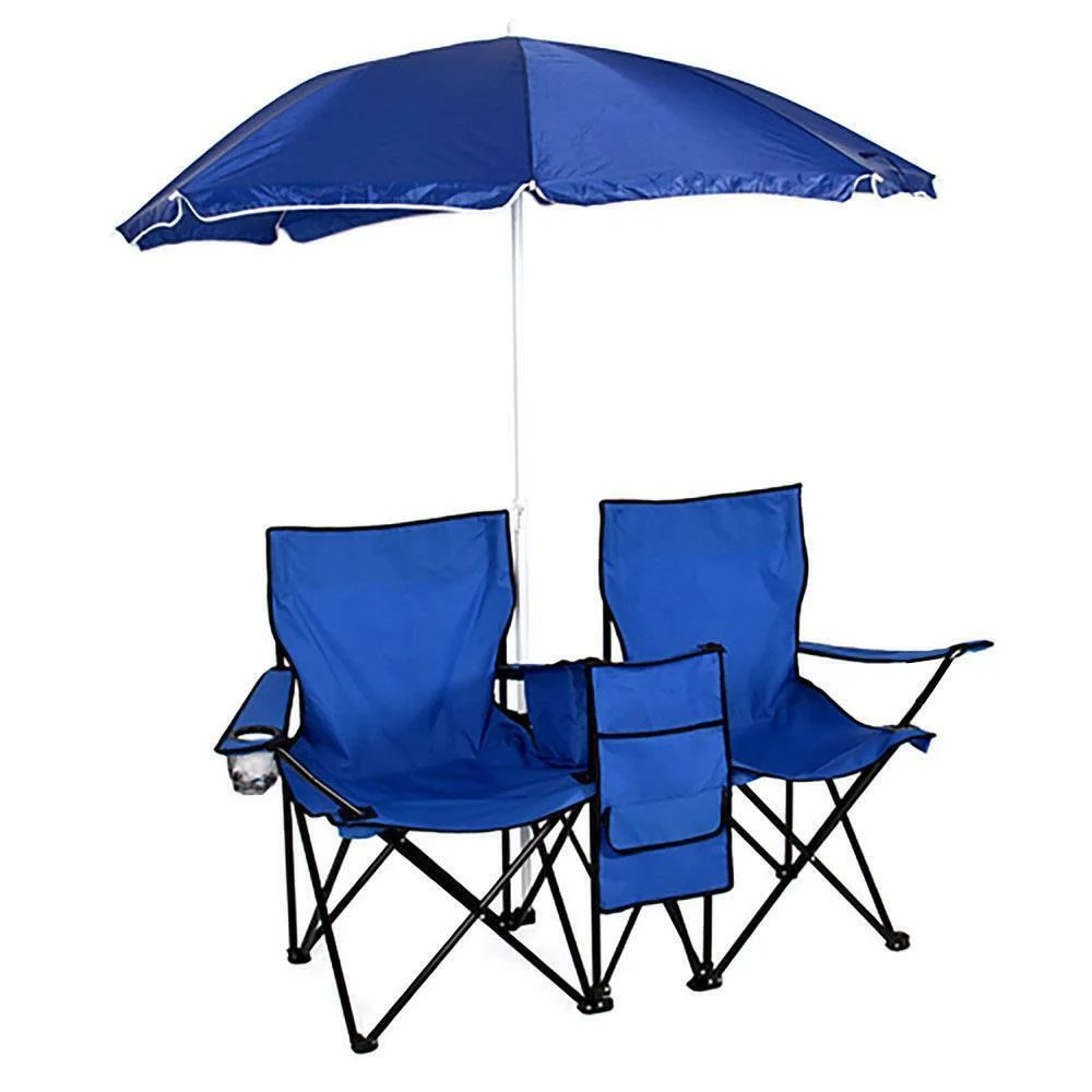 Double Folding Chair with Umbrella Picnic Cooler Camping Beach Table