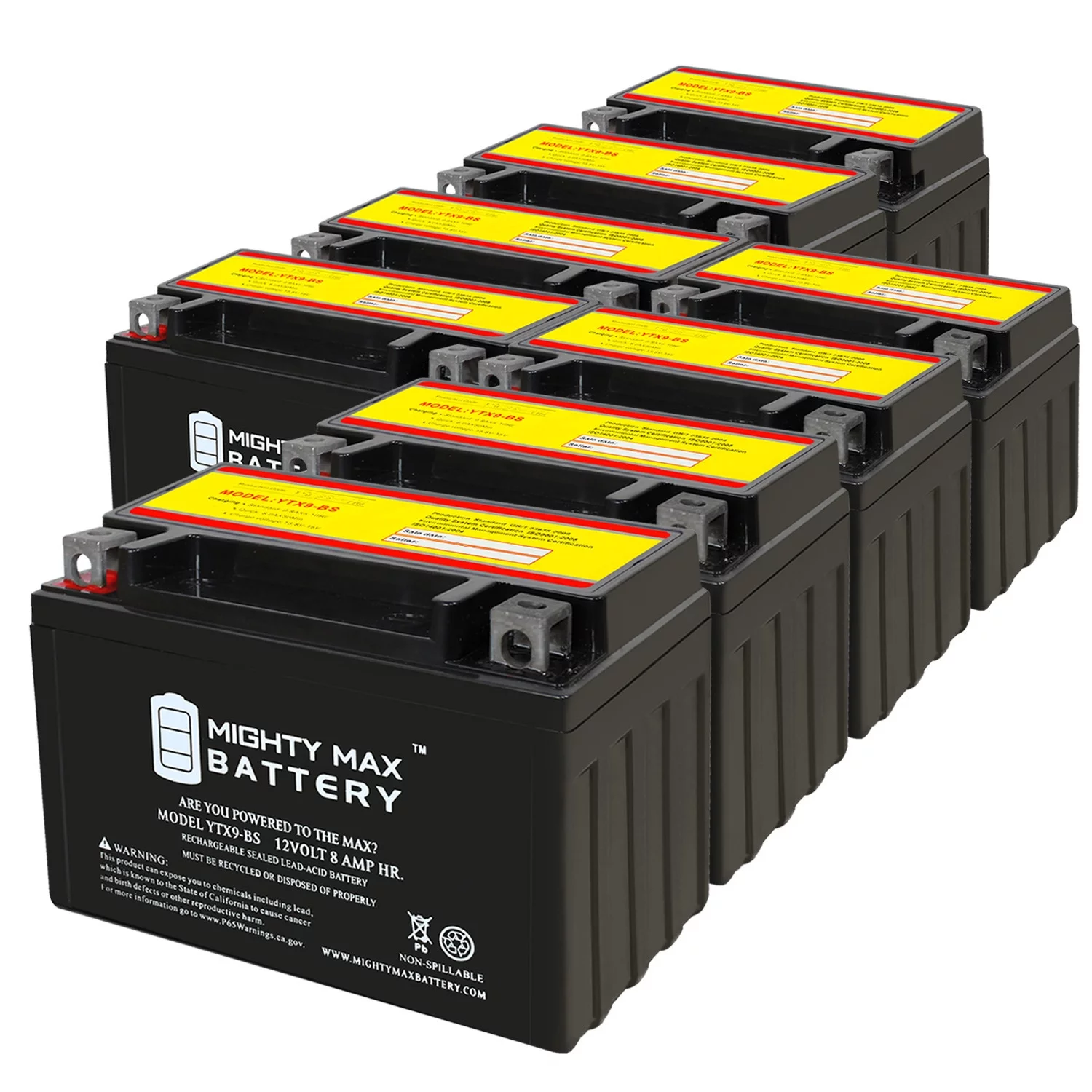 YTX9-BS 12V 8AH Replacement Battery compatible with Snowmobile Mowers PWC Watercraft - 8 Pack