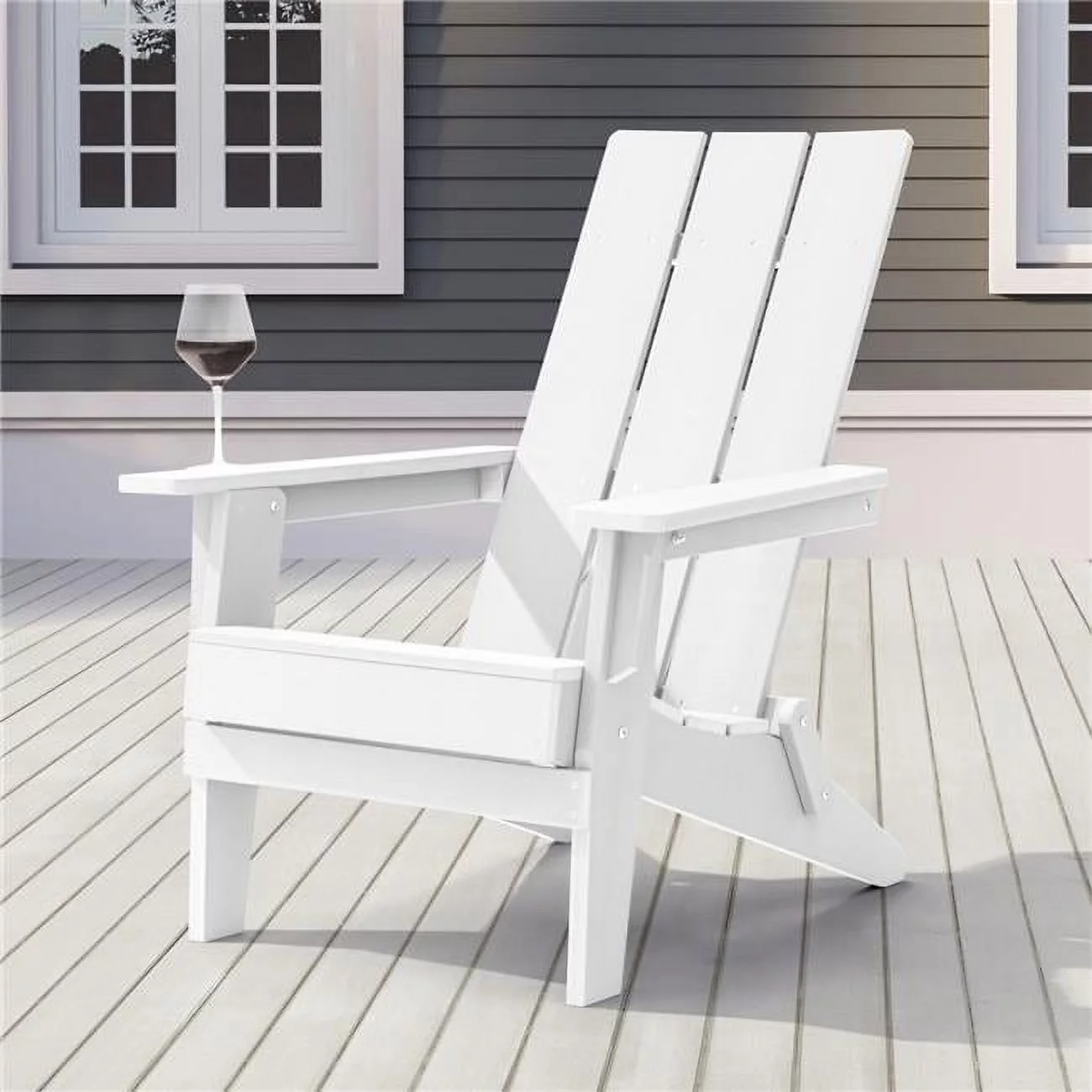 SANLUCE  White Folding Adirondack Chair, Waterproof HIPS High Load Capacity Patio Chair With Wide Armrests