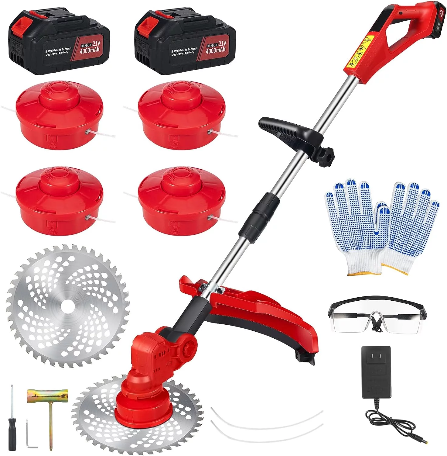 Cordless Weed Wacker, 24V String Trimmer with Auto Line Feed, 2 X 4.0Ah Weed Wacker Battery Operated, Electric Weed Eater with 4 Pcs Grass Cutter Spool Line