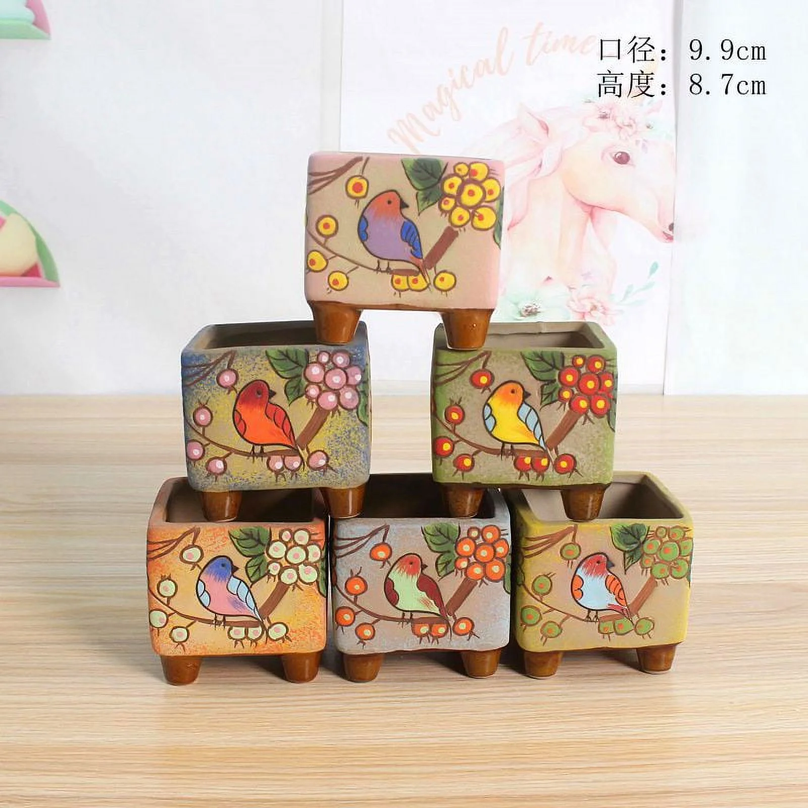 Hand-Painted Ceramic Succulent Planter - Rustic Style Desktop Plant Pot