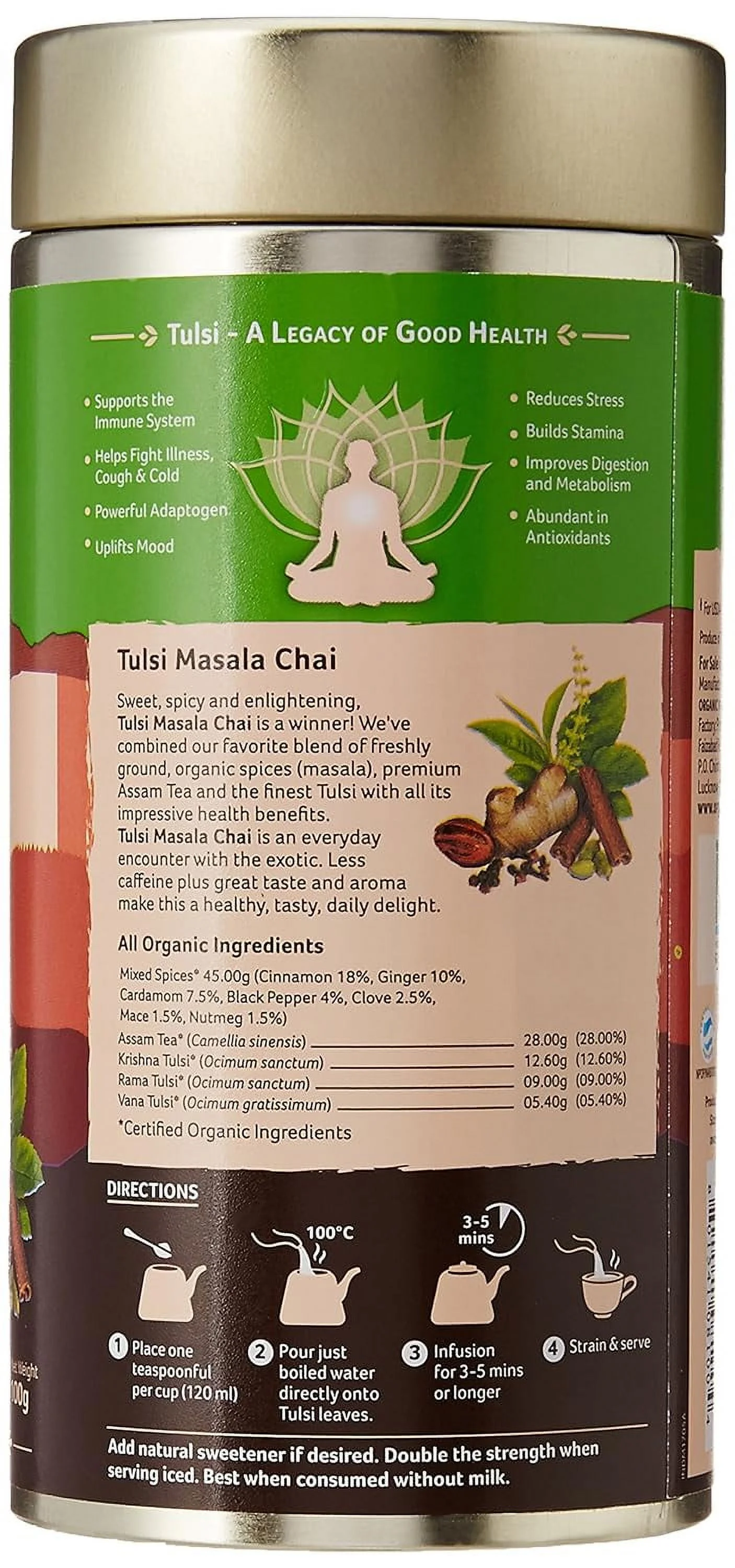 ORGANIC INDIA Tulsi Masala Chai 100 Gm Tin,100 Gm