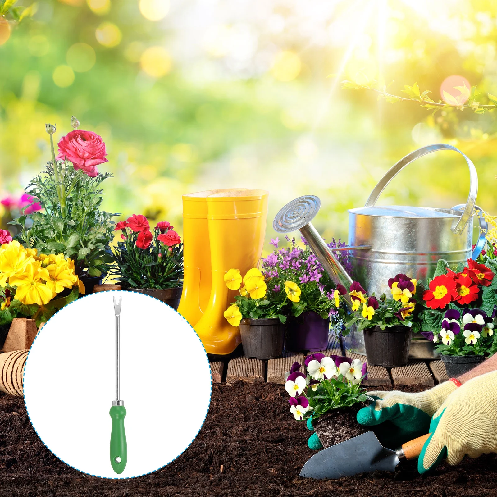 Uxcell Weed Puller Tool, Stainless Steel Patio Gardening Tool Hand Weeding Digging Tool, Green