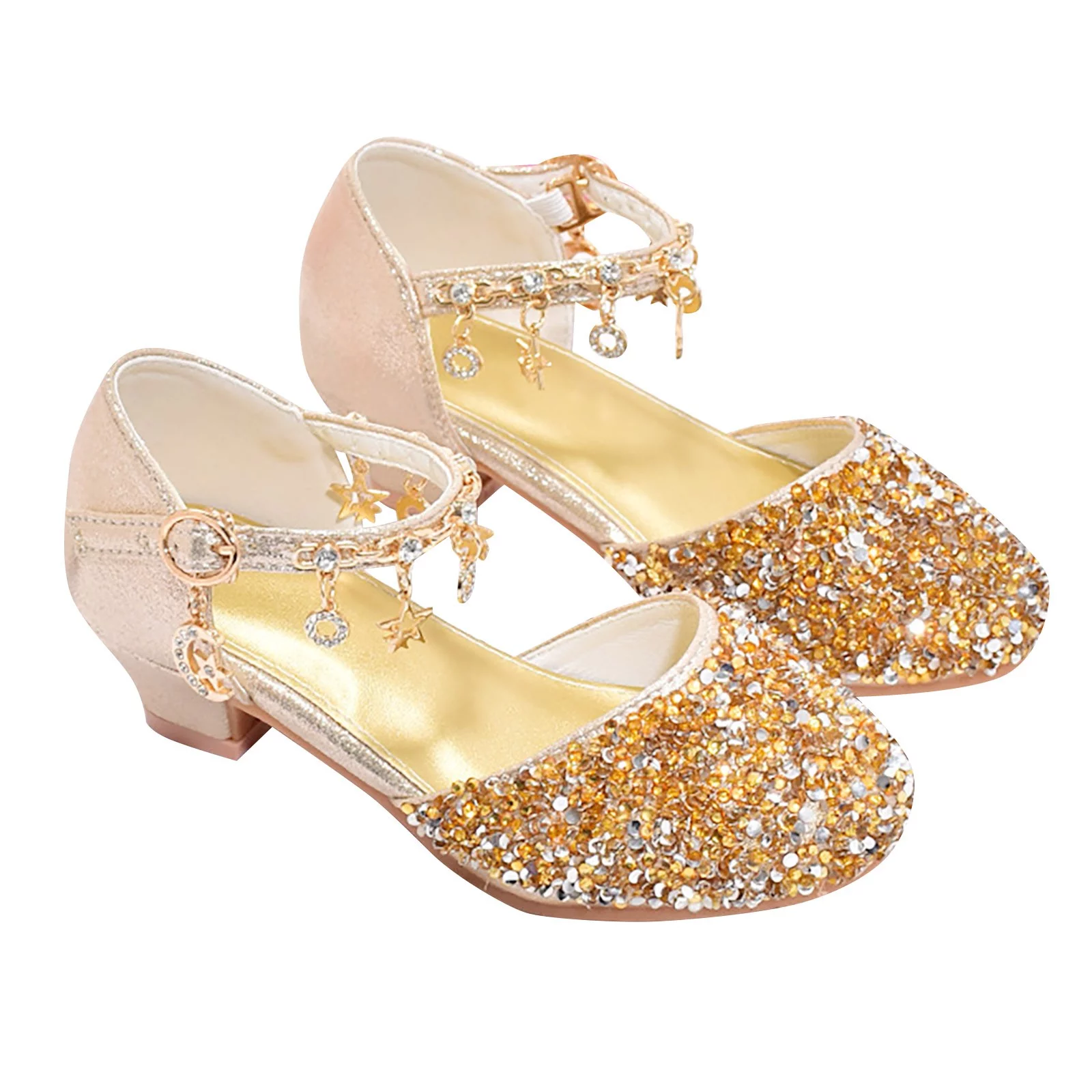 NOKIO Girls' Glitter Sandals Girls' Fashion Sandals Girls' Mary Jane Flats Girls Low Heeled Dress Shoes Rhinestone Bows Low Heel Princess Flower Wedding Party For Toddler Little Kid