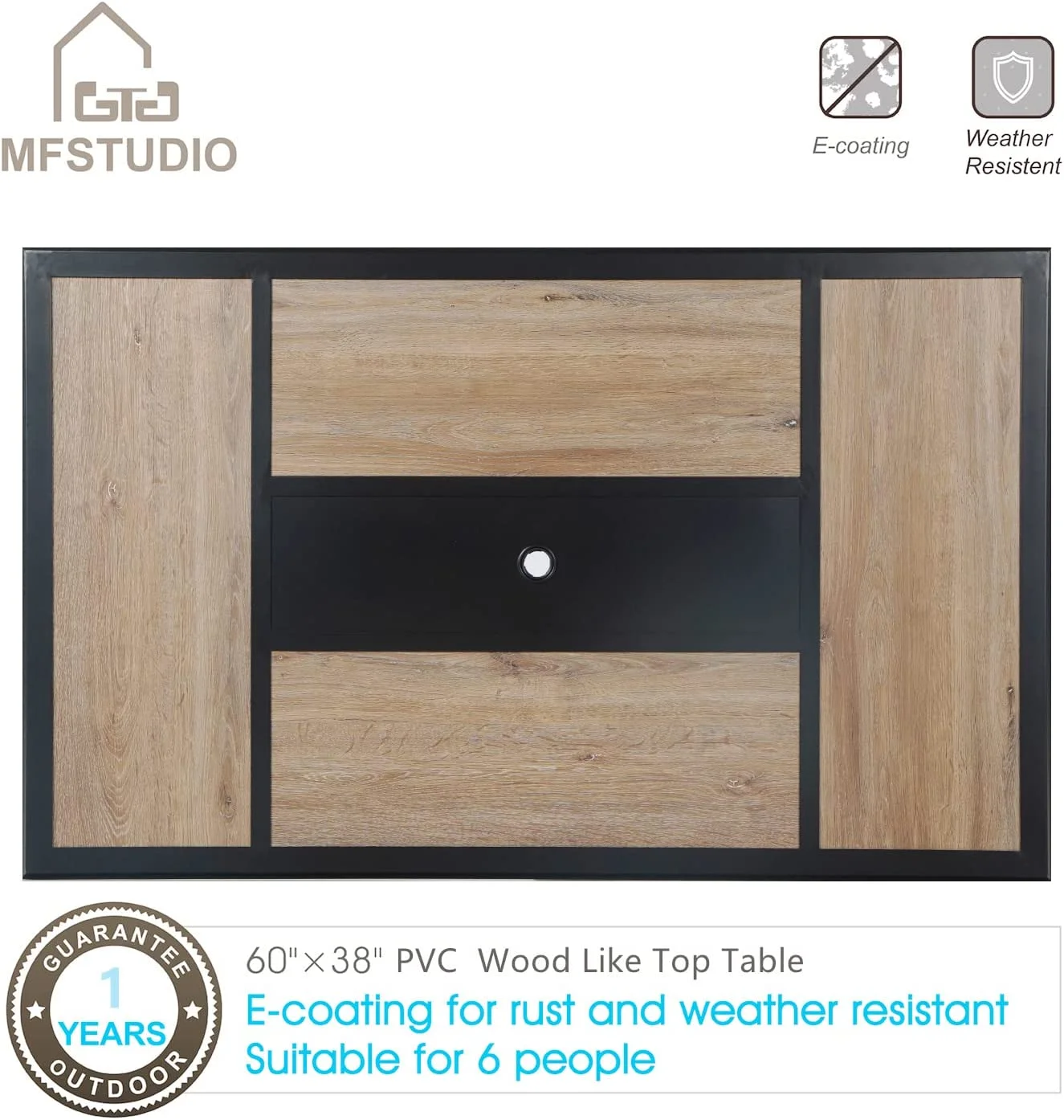 6 Pieces Outdoor Dining Set with Umbrella  Patio Furniture Set with 4 Sling Dining Swivel Chairs 1 x 37 Wood-Like Table and 1 x 10ft 3 Tiers Umbrella (Beige)