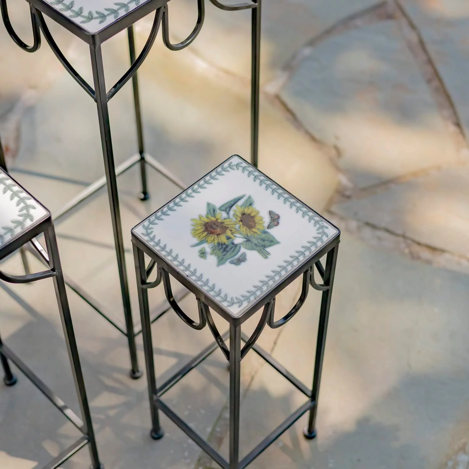 Zaer Ltd.  Marisol Square Nesting Iron Mosaic Plant Stands - Set of 3