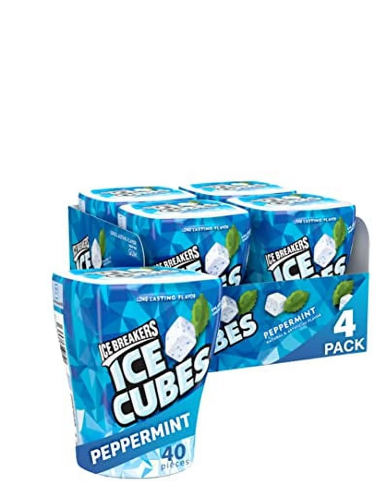 ICE BREAKERS ICE CUBES Peppermint Sugar Free Chewing Gum, Made with Xylitol, 3.24 oz Cube Bottles (4 Count, 40 Pieces)