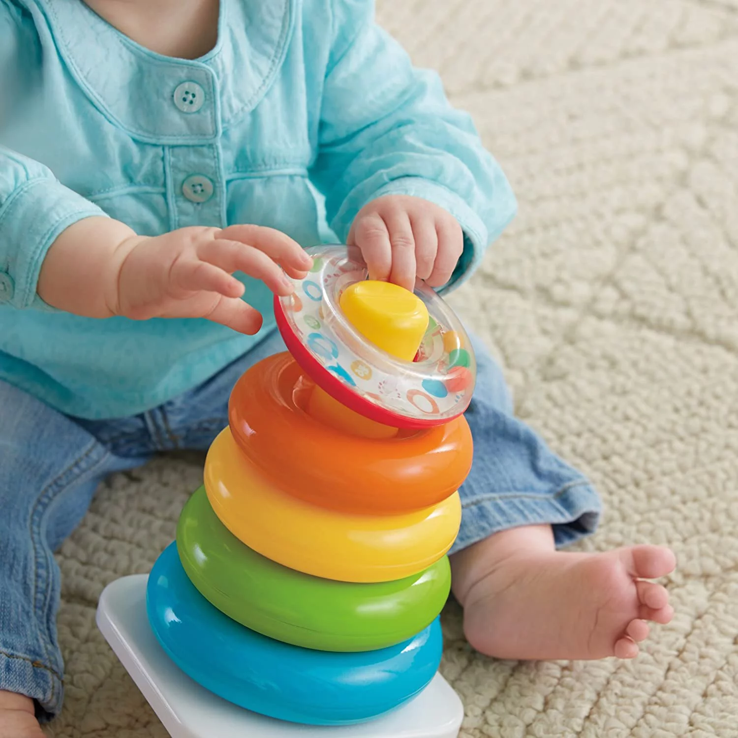 LAVINYA Baby Toy Gift Set with Rock-a-Stack Ring Stacking Toy and Baby’s First Blocks Set, Frustration-Free Packaging