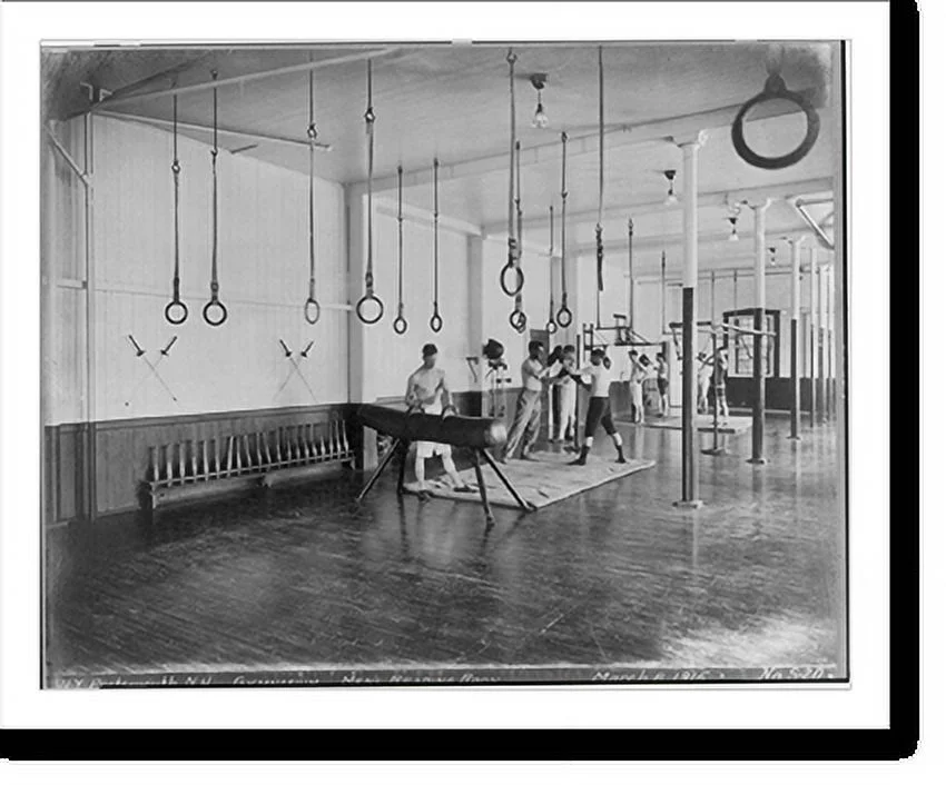 Historic Framed Print, [U.S. Naval prison at Portsmouth, N.H., 1915-16: Gymnasium], 17-7/8