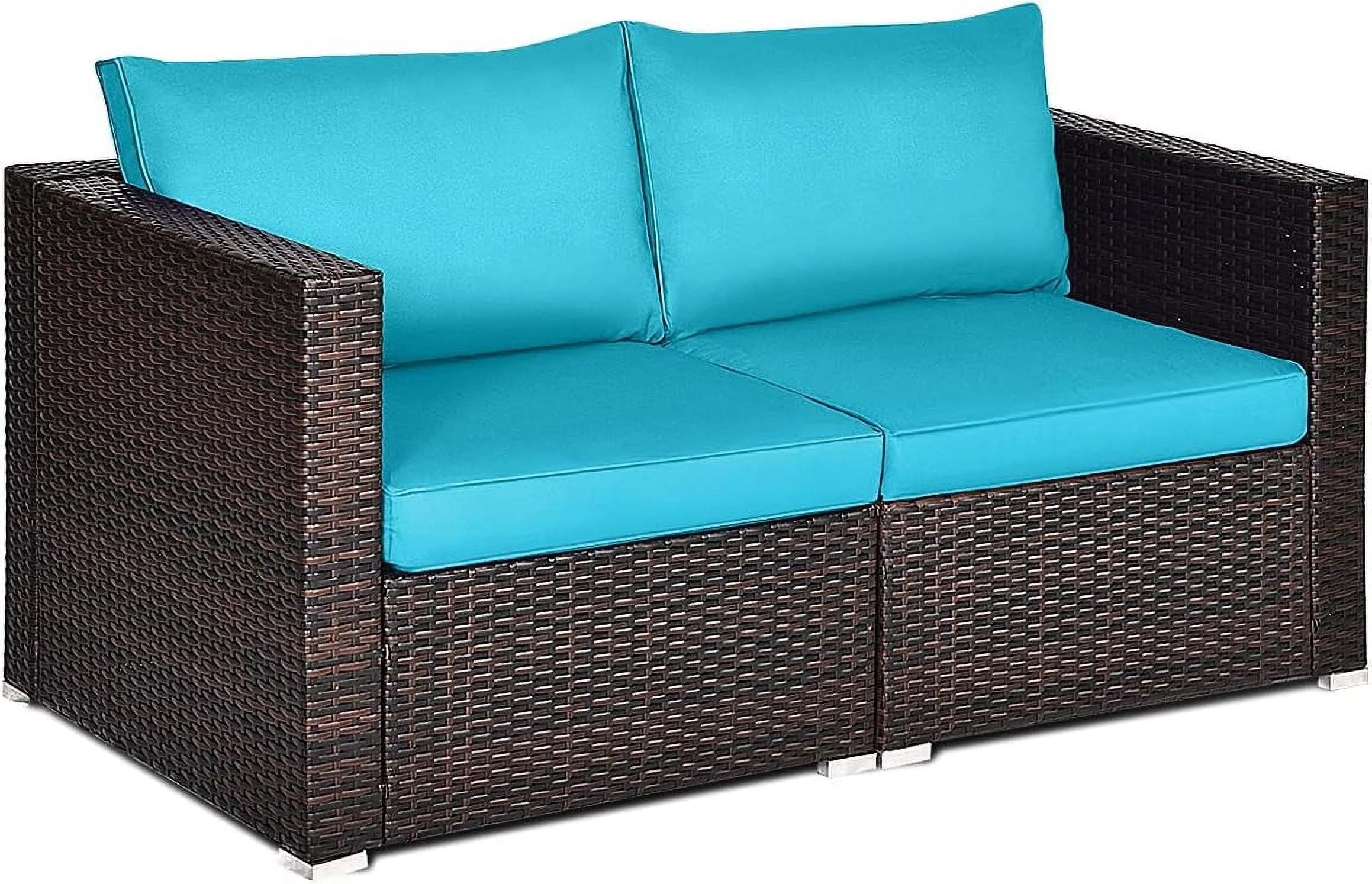 YFENGBO 2 PCS Patio Wicker Corner Sofa Set   Loveseat w/4 Zippered Cushions  Additional Seat Sectional Sofa Set for Backyard Balcony Patio Garden Poolside  Blue