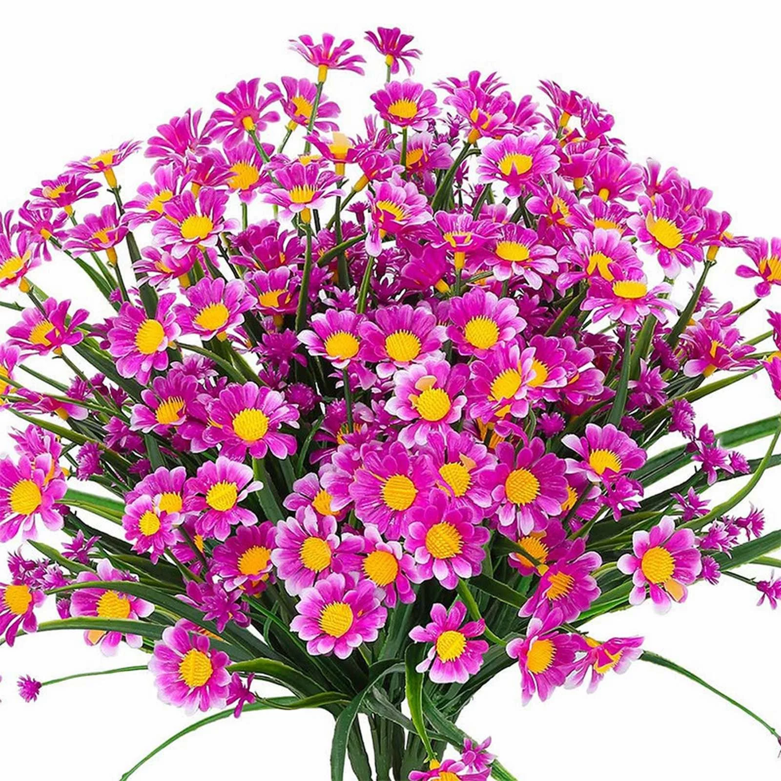 Yeetfub Faux flowers Silk Flowers 8 Bundles Artificial Daisy Mums Flowers Outdoor Fall Flowers For Decoration No Fade Faux Plastic Autumn Flower Garden Porch Window Box Decor