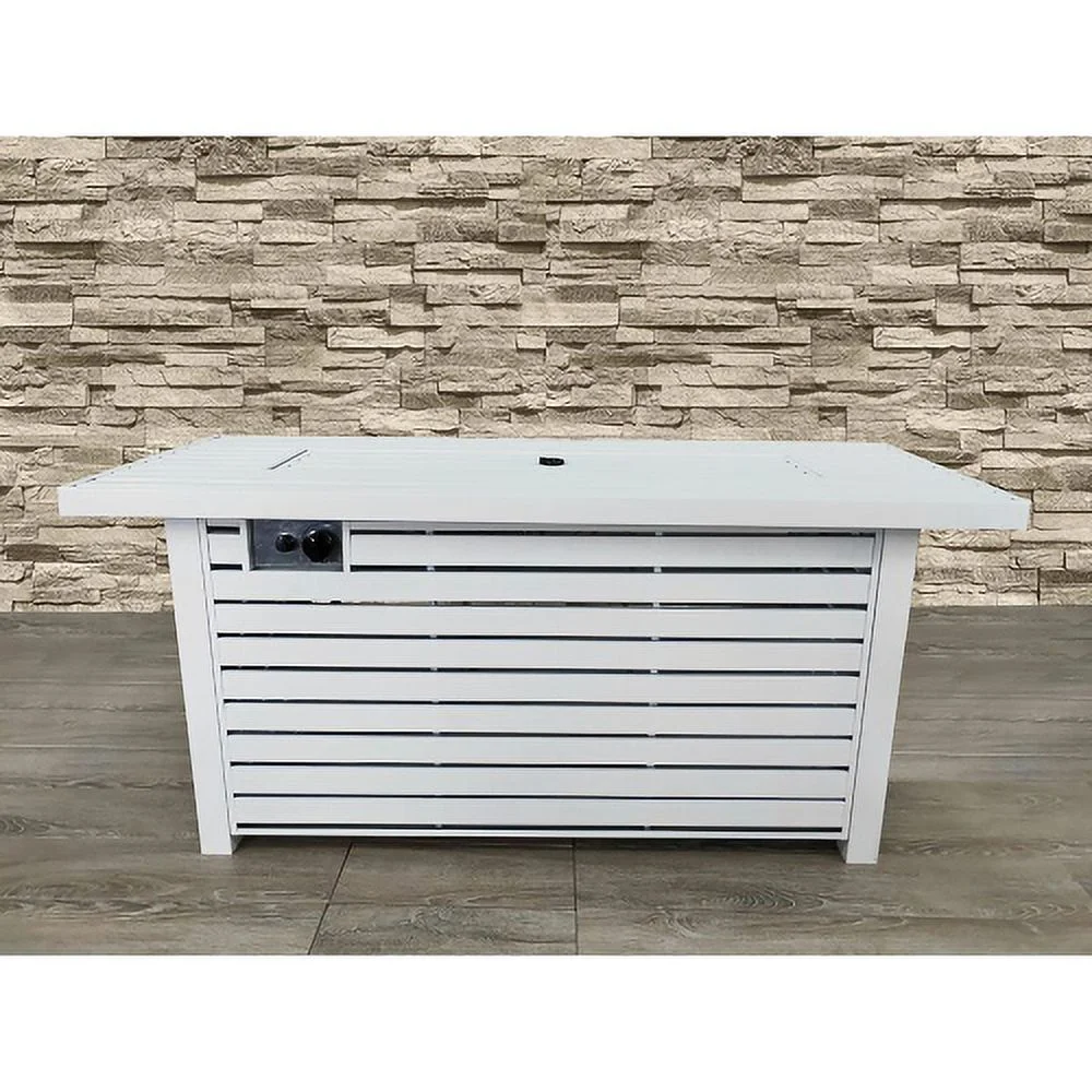 Buumin Living Source International Steel Propane/Natural Gas Outdoor Fire Pit Table with Lid (White)