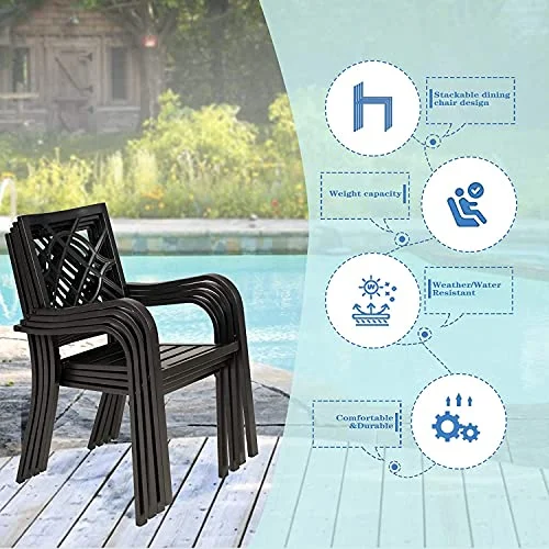 2 Pieces Outdoor Dining Chairs, Patio Bistro Wrought Iron Stackable Chairs with Armrest for Garden, Porch, Backyard, Black - Supports 250 lbs