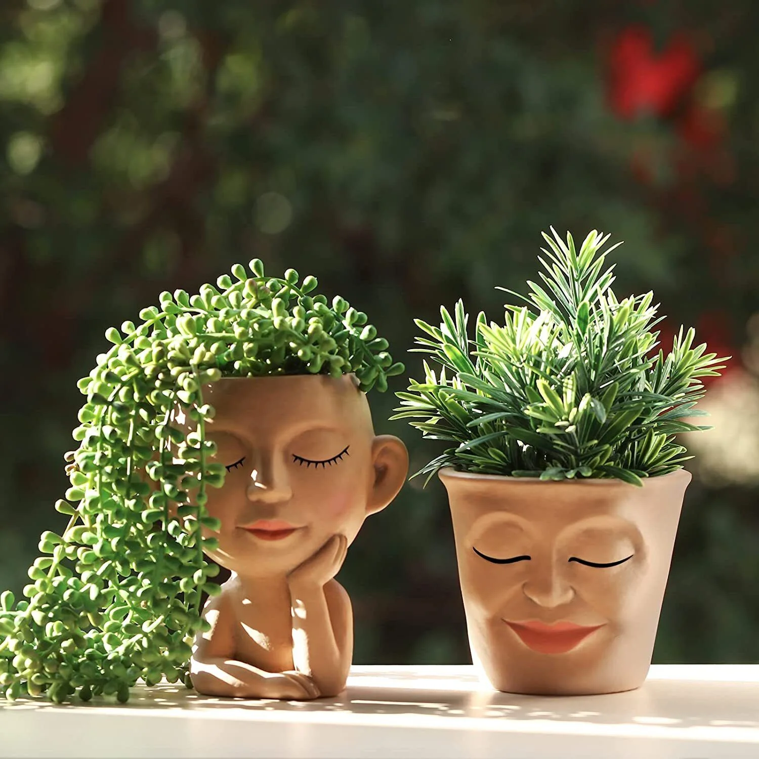 2 Pcs Cute Head Face Planters Pots Succulent Planter w/ Drainage Hole Home Decor
