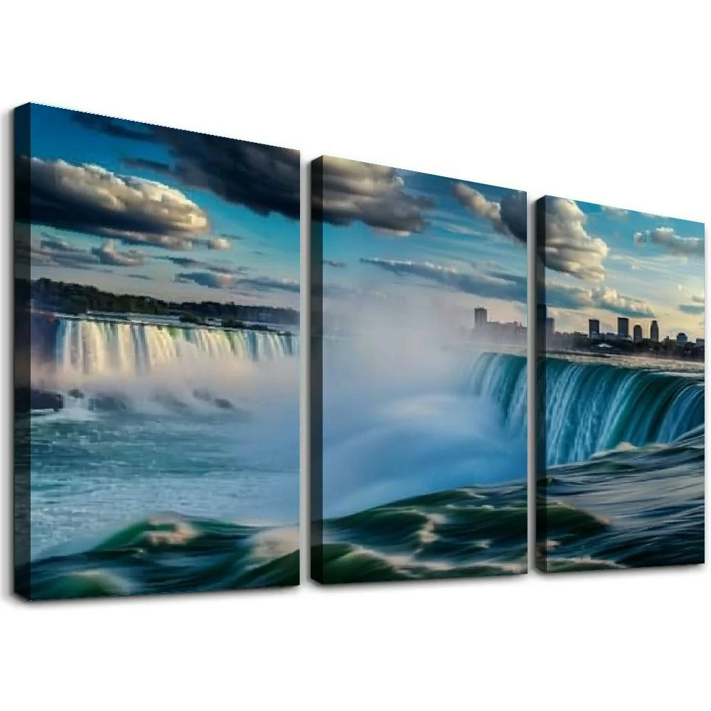 Ullo0ord Canvas Wall Art Painting One Panel Nature Waterfall Artwork Prints, Modern Framed Canvas Wall Decor for Living Room Bedroom Bathroom
