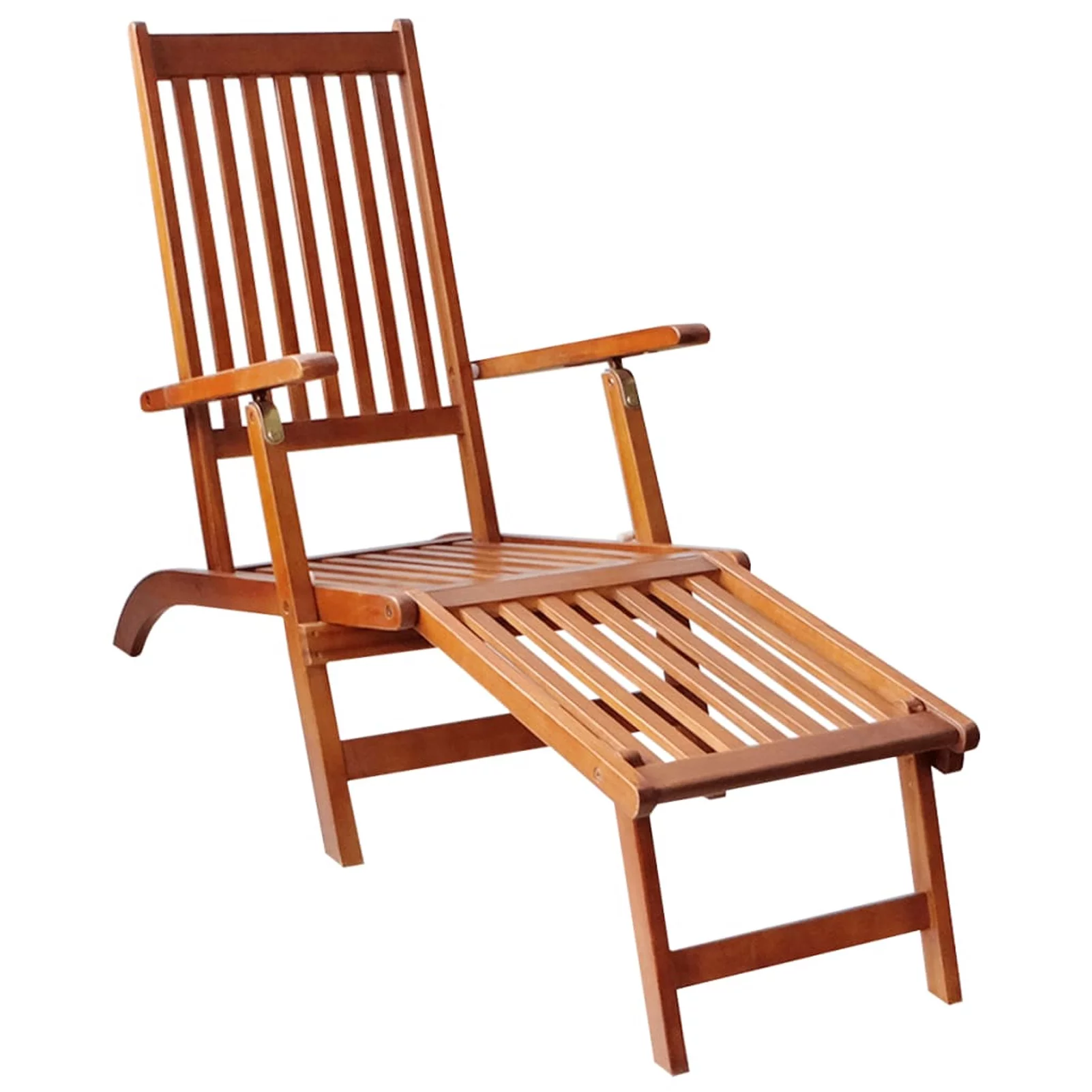 walmeck Patio Deck Chair with Footrest and Cushion Solid Acacia Wood
