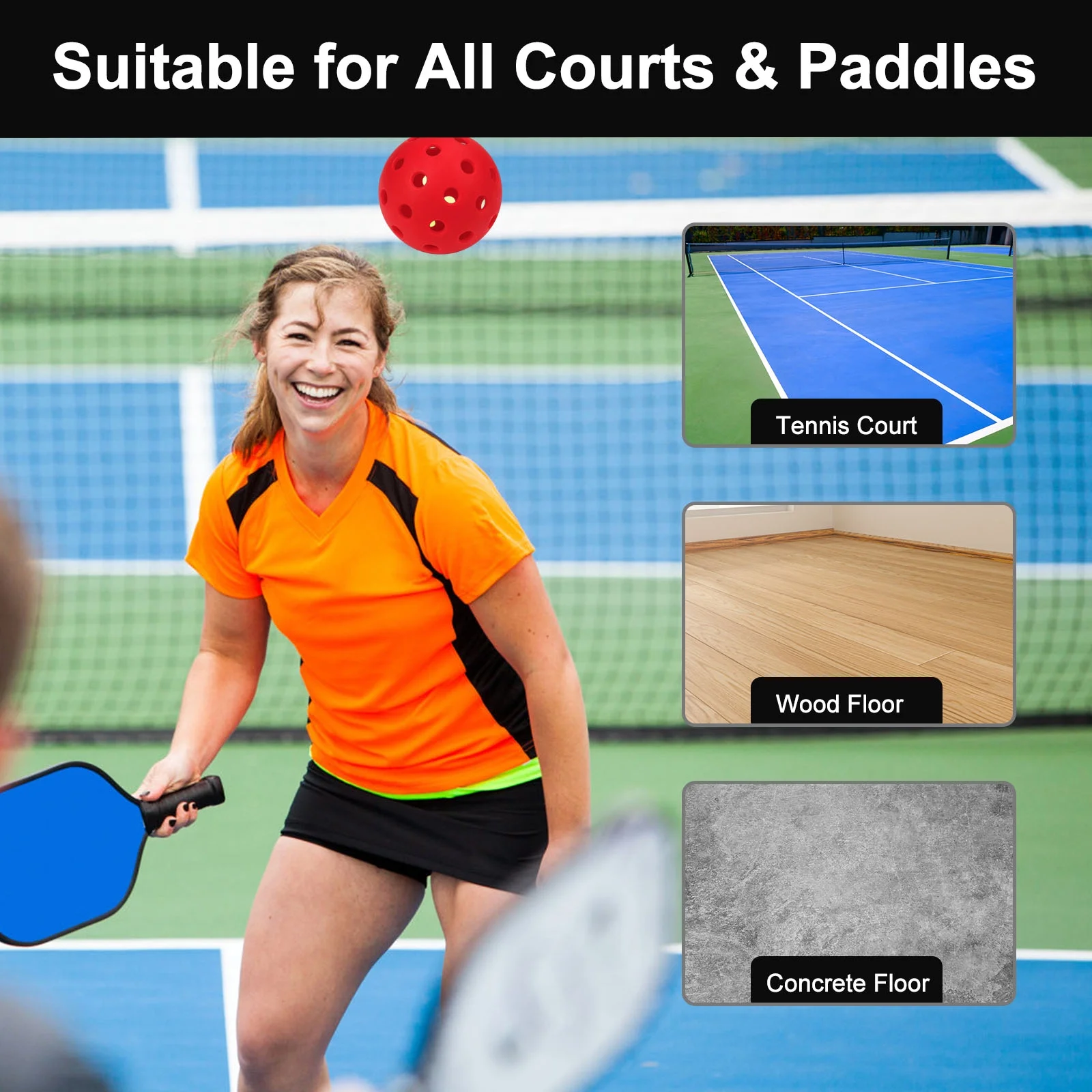 Kisportee Outdoor Pickleball Balls 6 Pack, Pickle Ball Ball for Outdoor Play with Dog, USAPA Standard 40 Holes, Training Practice Playing Balls with Bag, High Bounce, Visibility (Red)