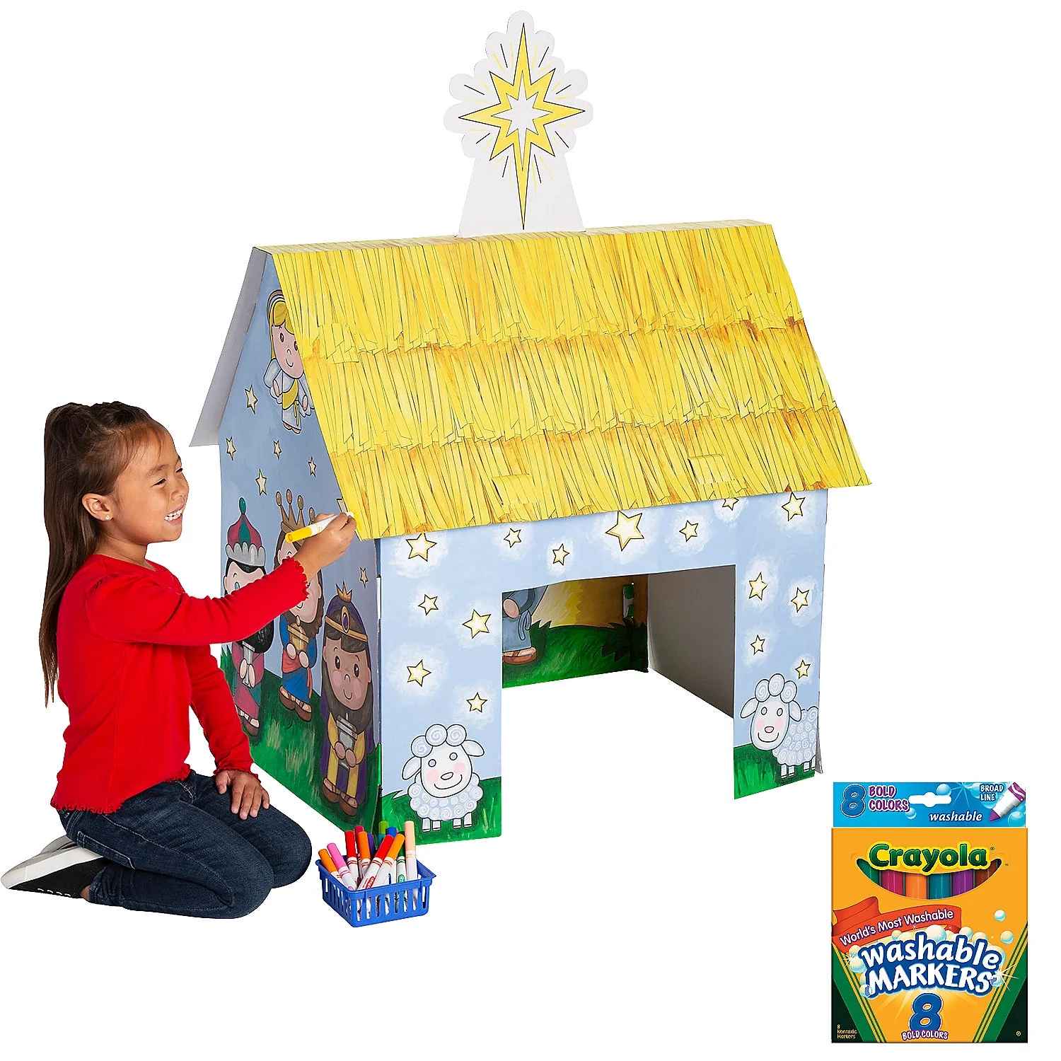 Color Your Own Nativity Stable Playhouse with Markers - 9 Pc