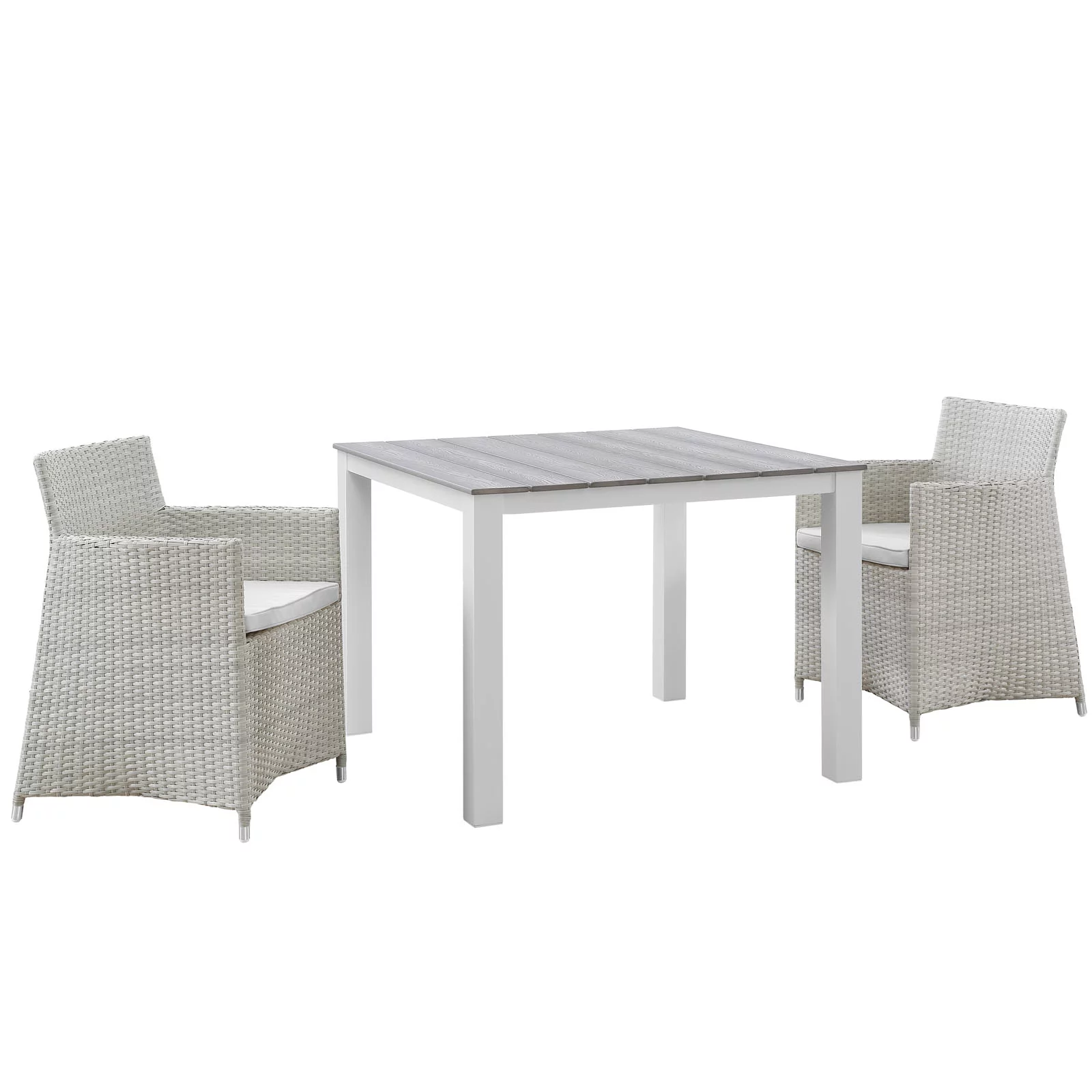 Modern Urban Contemporary 3 pcs Outdoor Patio Wicker Dining Set, Gray White Plastic