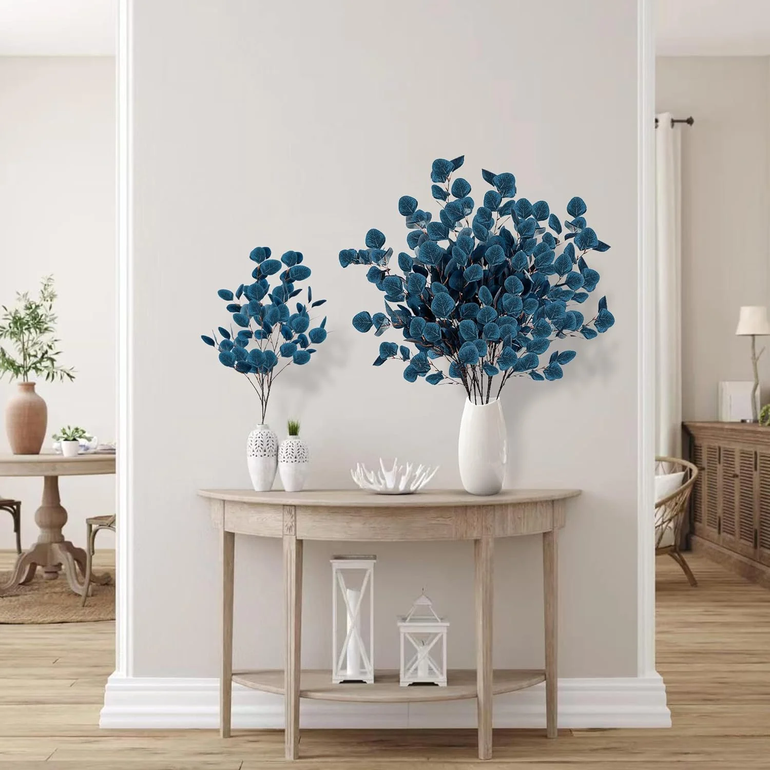 6 Pcs Fall Artificial Eucalyptus Stems Long Silver Dollar Leaves Fake Silk Eucalyptus Leaf Branches for Indoor Home Autumn Festival Thanksgiving Decor(Dark Brown)