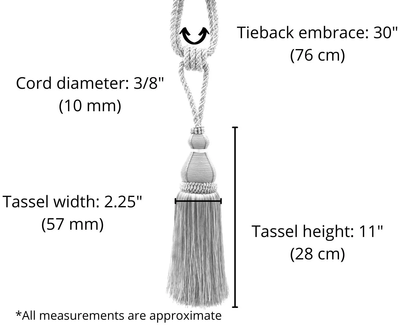 Noblesse Collection Large Elegant Curtain & Drapery Tassel Tieback, Tassel Length 12