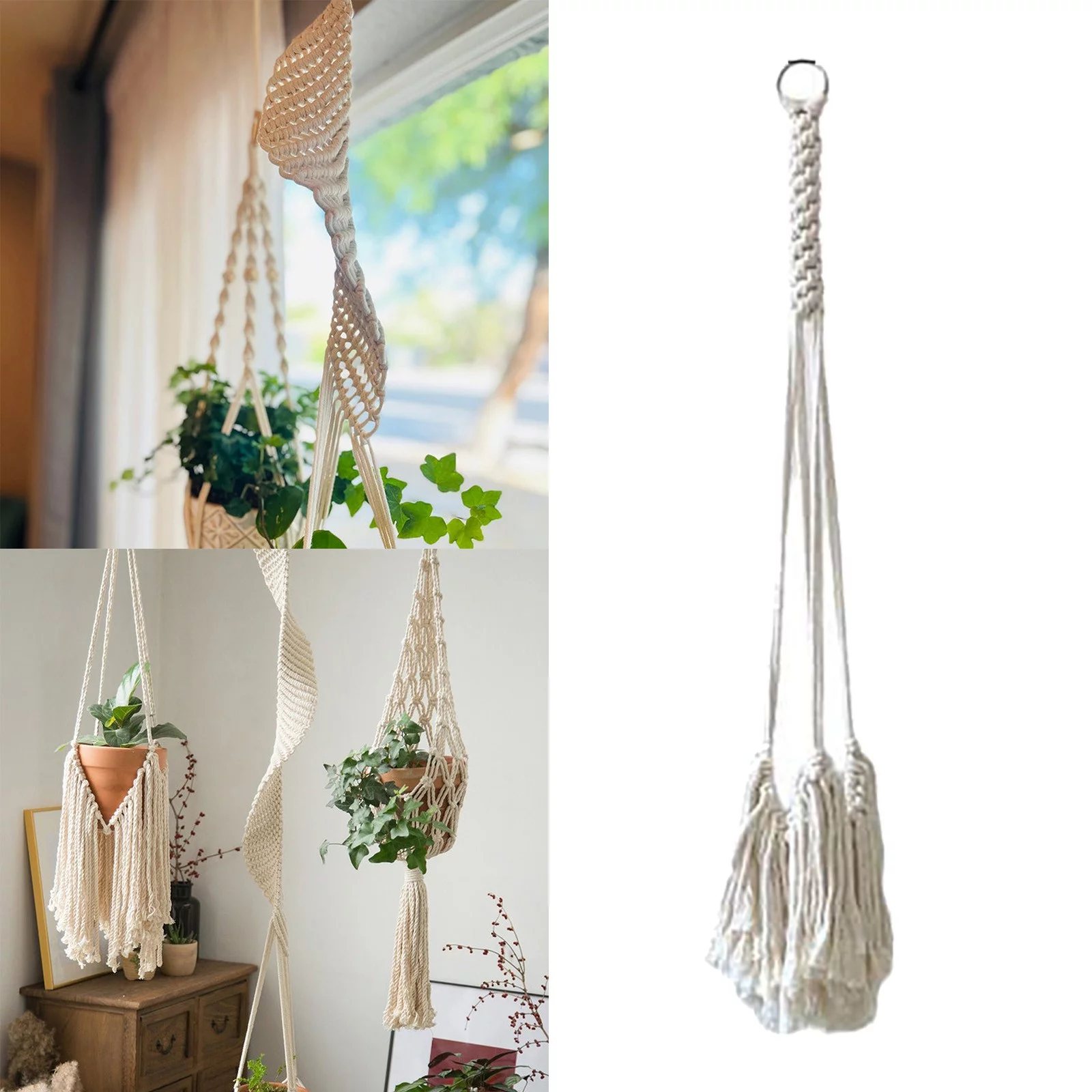 Hangers Indoor Outdoor Handmade Hanging Basket Planter Flower Pot Holder Boho Style Decorative Cotton Rope Winter Garland for Decorating