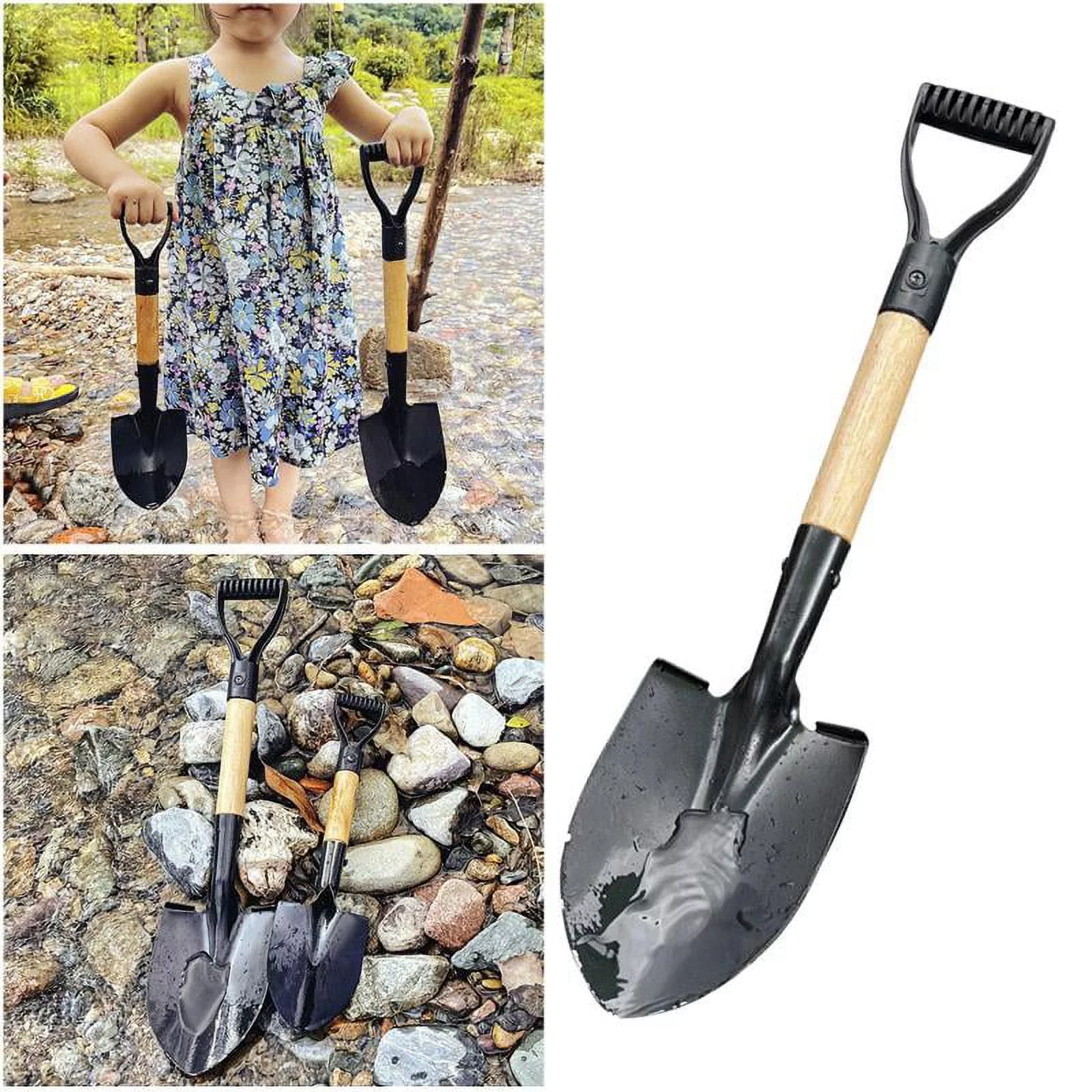Outdoor Camping Shovel, Entrenching Tool Spade Shovel with Wood Long Handle, Gardening Planting Metal Shovel for Adults - L