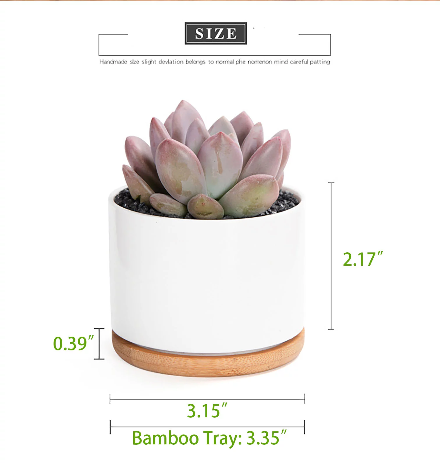 Succulent Pots,White Mini 3.15 inch Ceramic Flower Planter Pot with Bamboo Tray, Pack of 6 - Plants Not Included