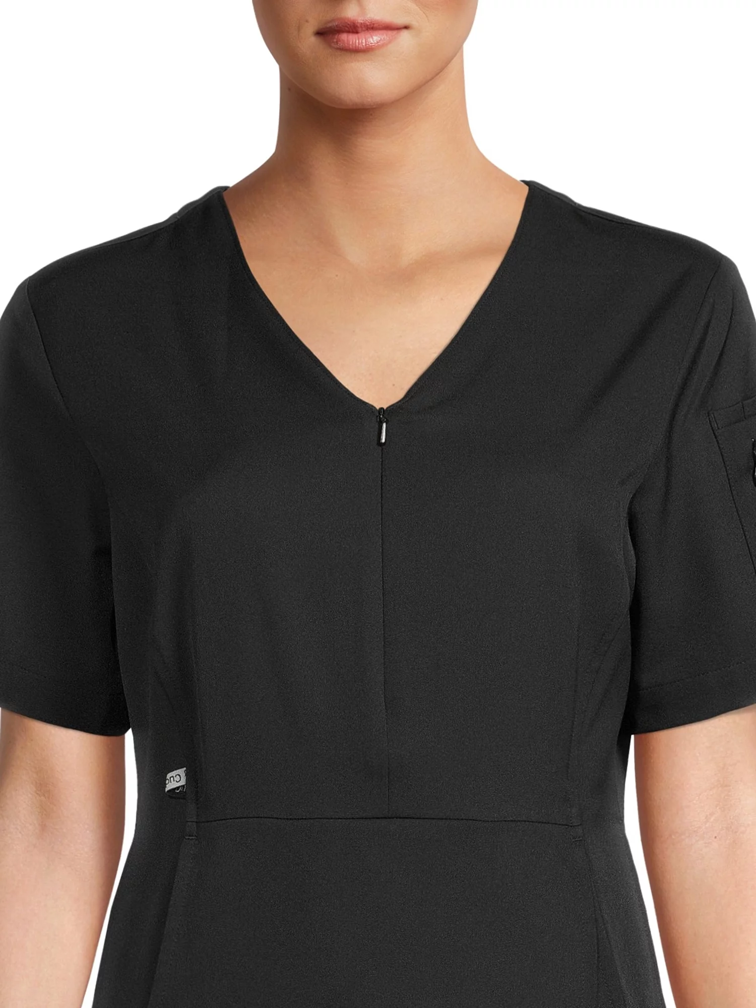 ClimateRight by Cuddl Duds Scrubs Women’s and Women's Plus Zip Neck Woven Tulip Hem Top