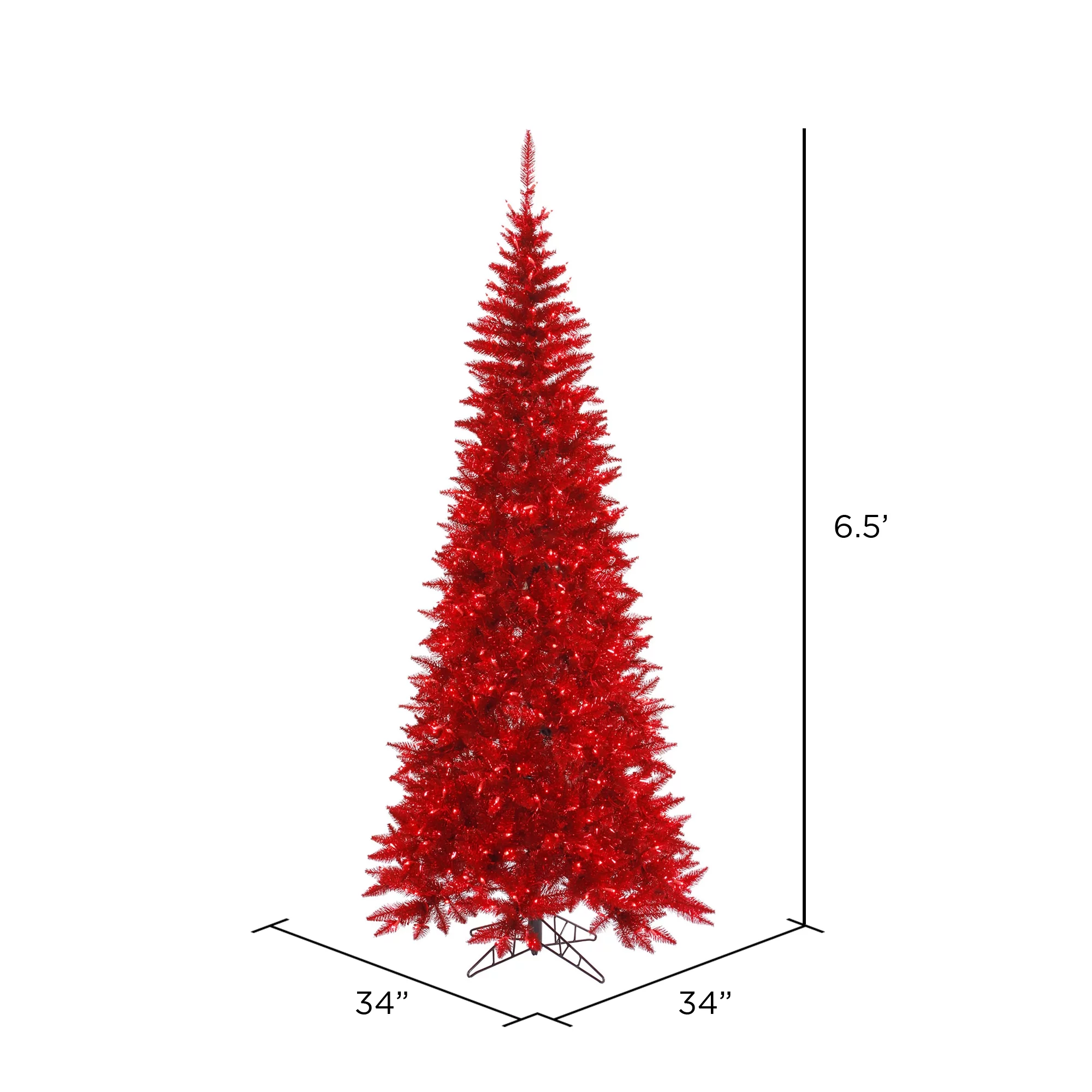 Vickerman 6.5' Tinsel Red Fir Slim Artificial Christmas Tree, Red  Dura-lit LED Lights